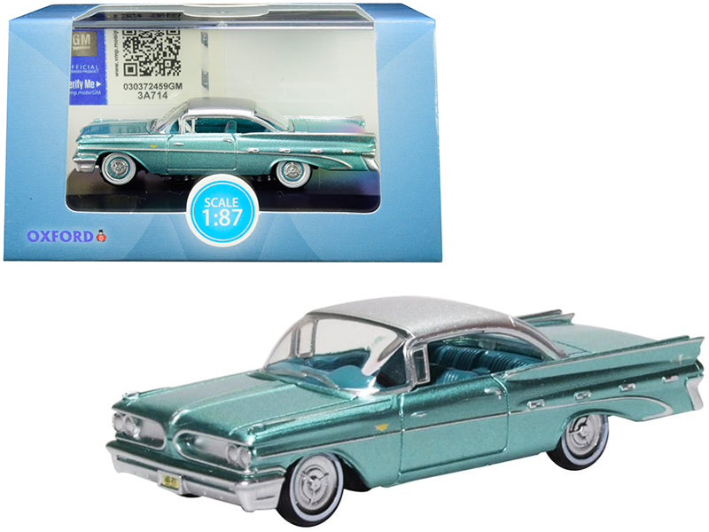 1959 Pontiac Bonneville Coupe Seaspray Green with Silver Top 1/87 (HO) Scale Diecast Model Car