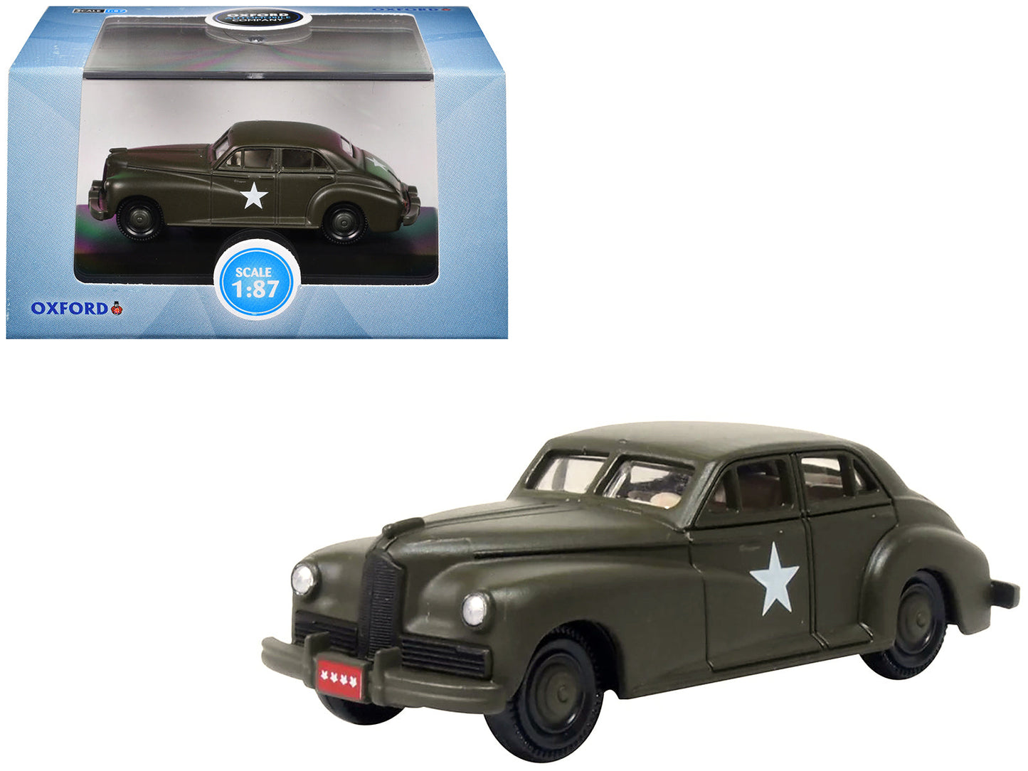 1942 Packard Clipper Touring Sedan "US Army Staff Car" Olive Drab 1/87 (HO) Scale Diecast Model Car