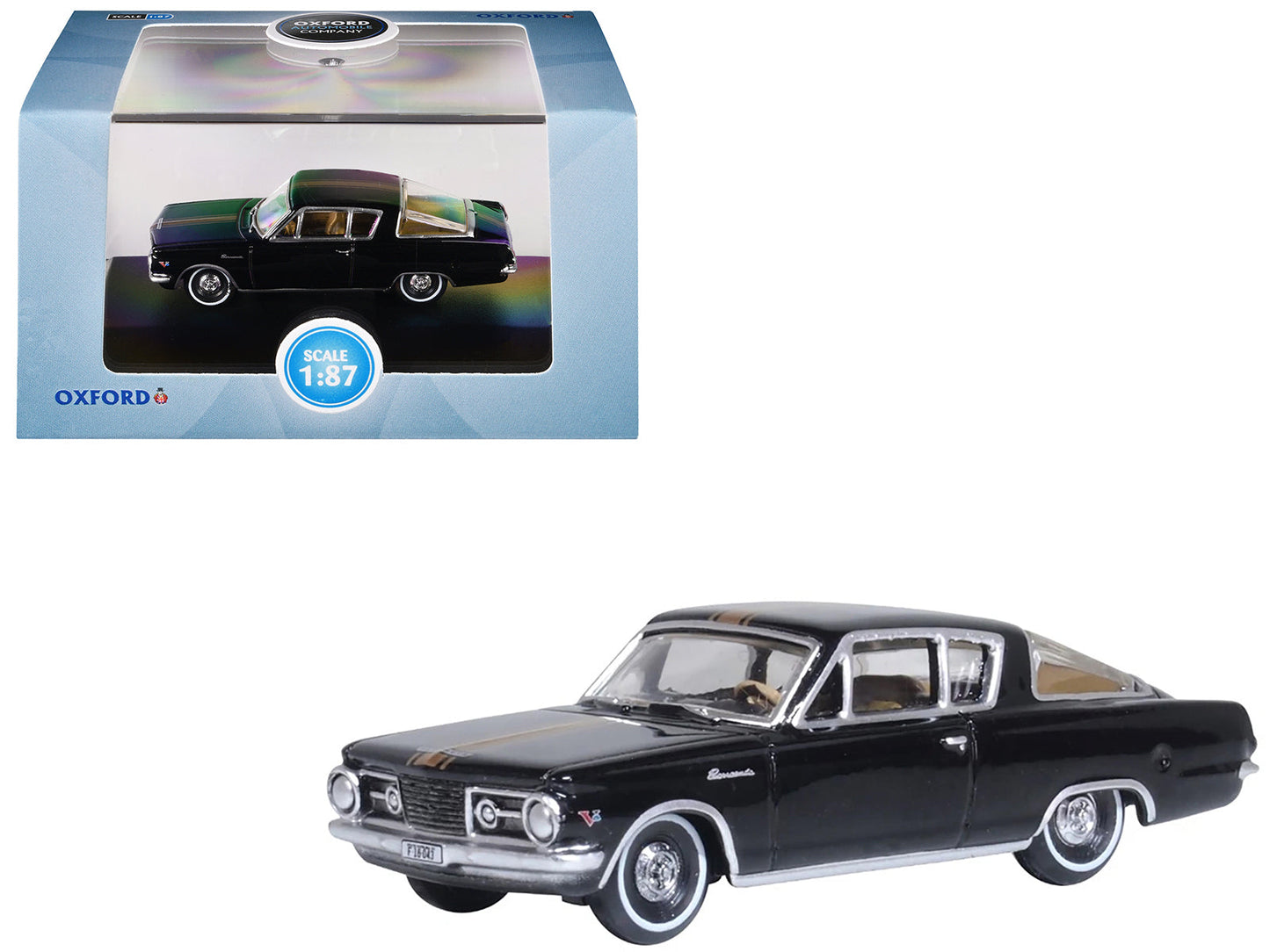 1965 Plymouth Barracuda Black with Gold Stripes 1/87 (HO) Scale Diecast Model Car