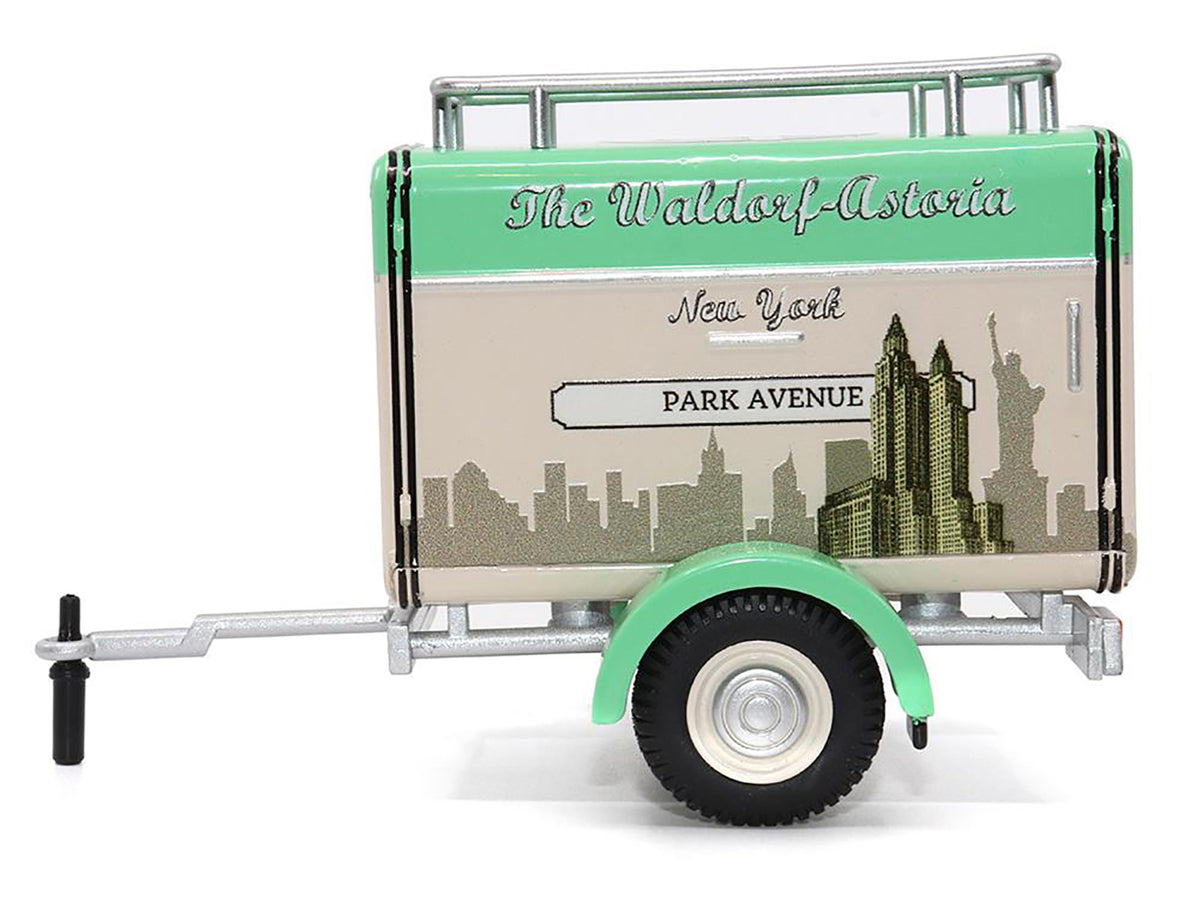 Travel Trailer Beige with Light Green Top "The Waldorf-Astoria Luggage Service New York - Park Avenue" 1/24 Diecast Model Car