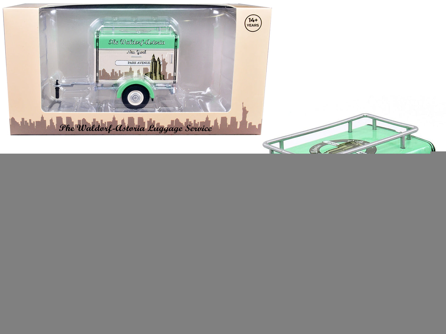 Travel Trailer Beige with Light Green Top "The Waldorf-Astoria Luggage Service New York - Park Avenue" 1/24 Diecast Model Car
