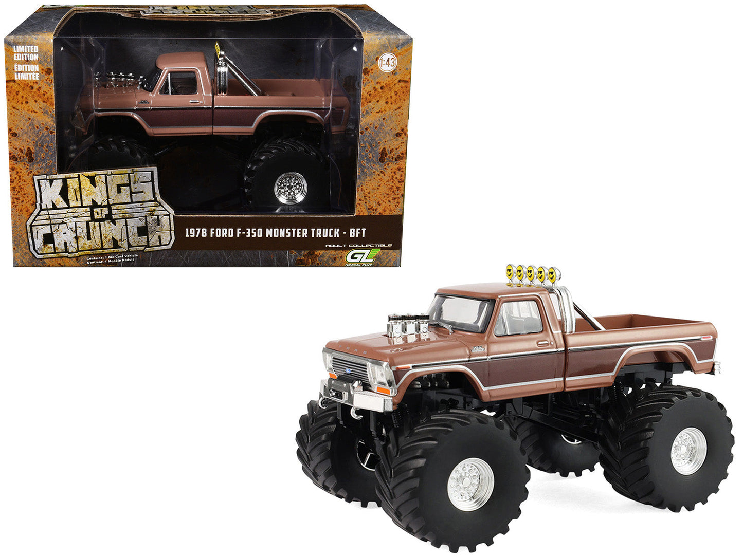 1978 Ford F-350 Monster Truck with 66-Inch Tires "BFT" Brown Two-Tone "Kings of Crunch" Series 1/43 Diecast Model Car