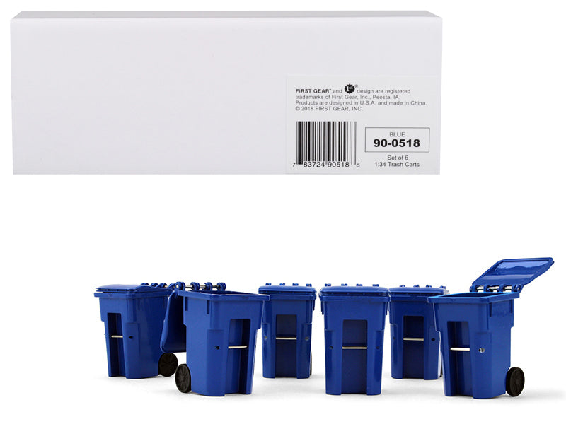 Set of 6 Blue Garbage Trash Bin Containers Replica 1/34 Models