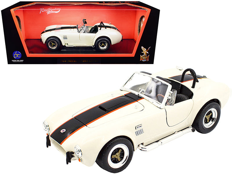 1964 Shelby Cobra 427 S/C Roadster Cream with Black and Orange Stripes 1/18 Diecast Model Car
