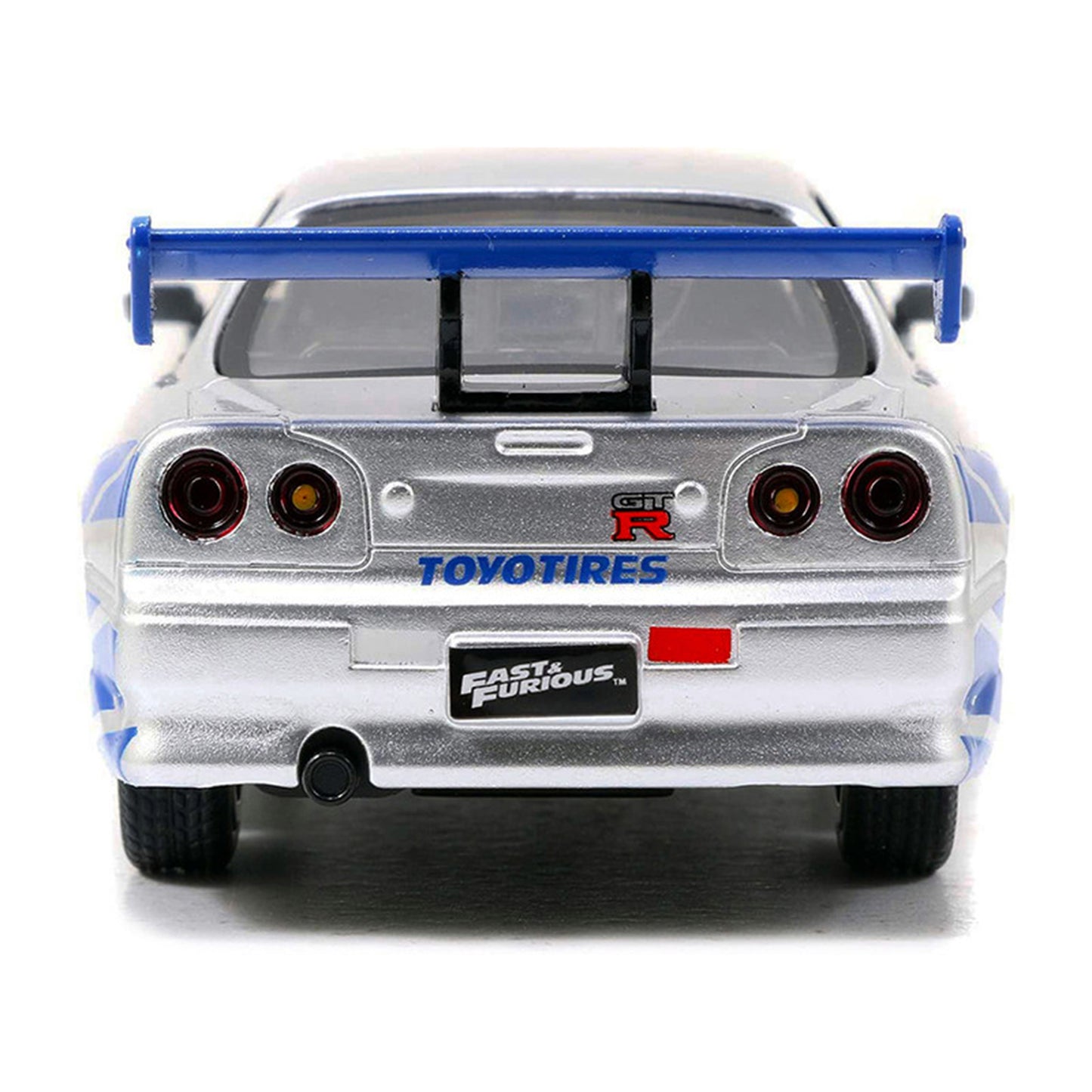 Brian's Nissan Skyline GT-R (R34) RHD (Right Hand Drive) Silver Metallic with Blue Stripes "2 Fast 2 Furious" (2003) Movie "Fast & Furious 25th Anniversary" Series 1/32 Diecast Car Model