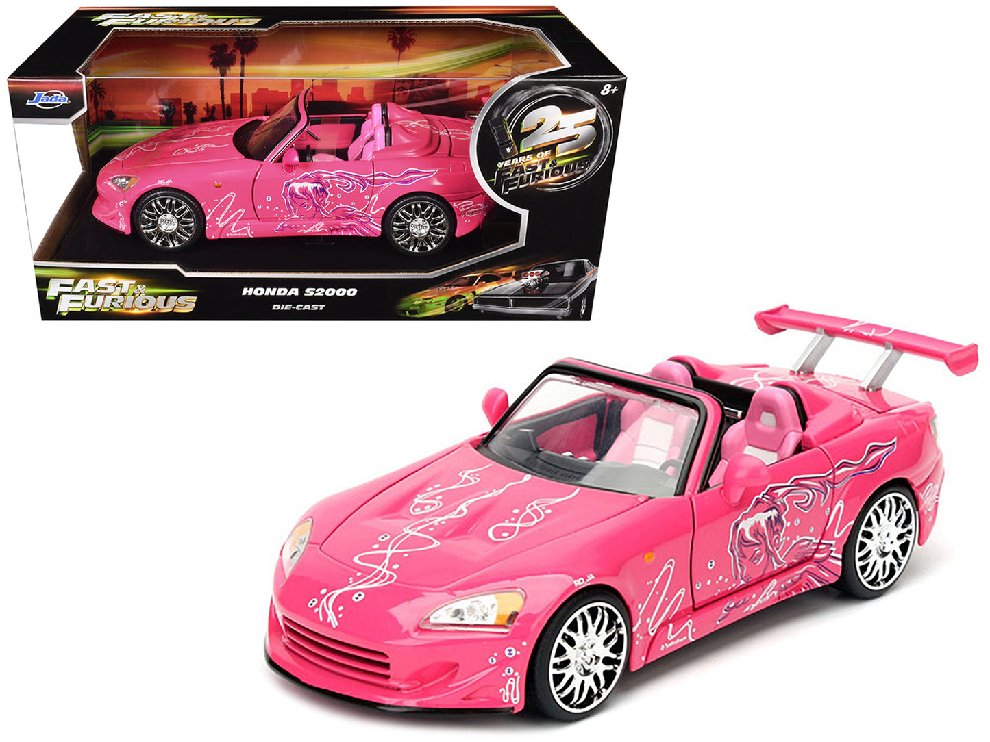 Suki's 2001 Honda S2000 Convertible Pink with Graphics "25 Years of Fast & Furious" "2 Fast 2 Furious" (2003) Movie 1/24 Diecast Model Car