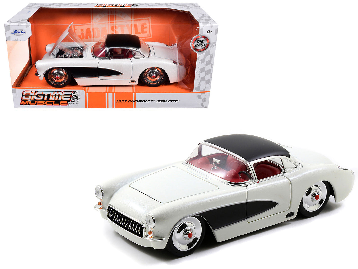 1957 Chevrolet Corvette Satin Cream Metallic with Matt Black Top and Side 1/24 Diecast Model Car