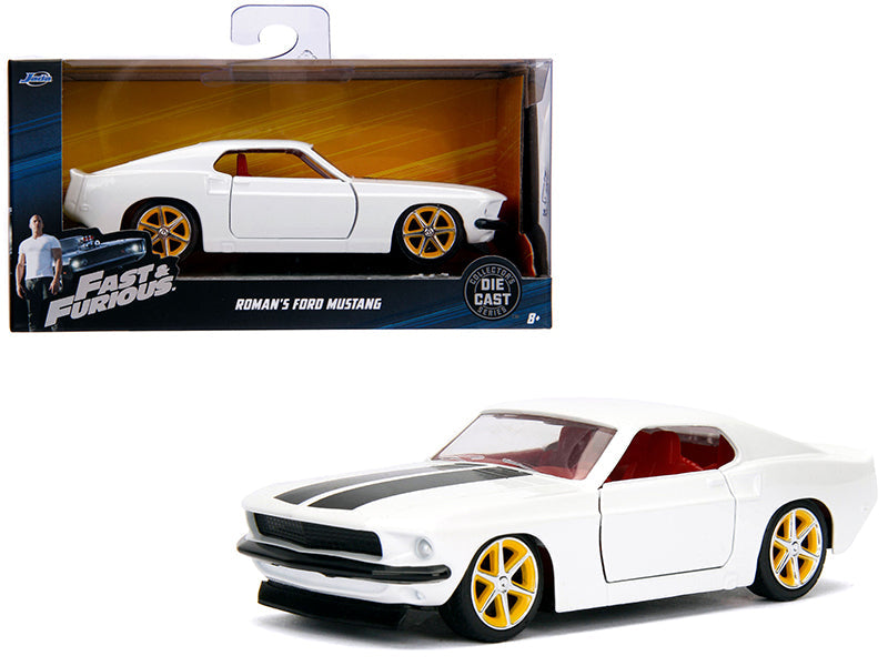 Roman's Ford Mustang White with Black Stripes and Red Interior "Fast & Furious" Movie 1/32 Diecast Model Car