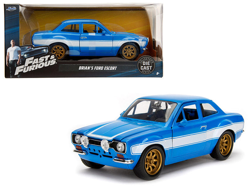 1970 Brian's Ford Escort Blue with White Stripes "Fast & Furious" Movie 1/24 Diecast Model Car