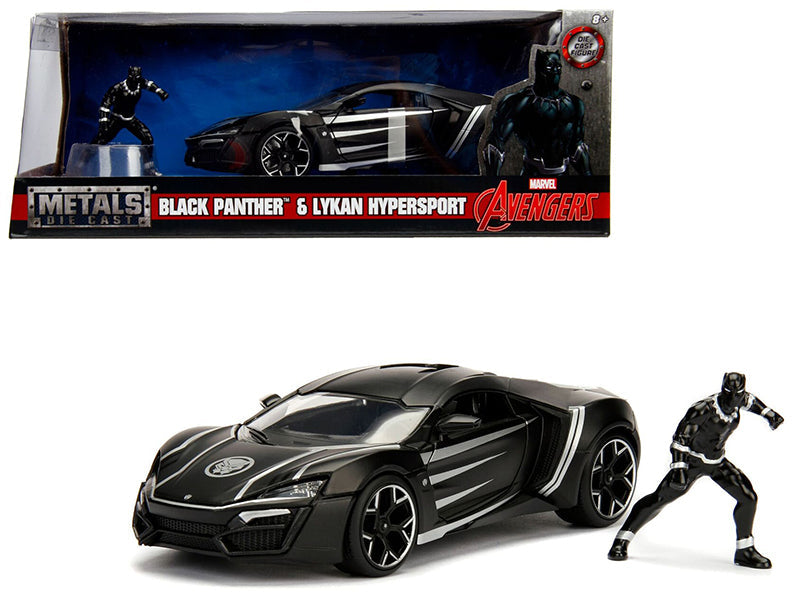 Lykan Hypersport Black with Black Panther Diecast Figurine "Avengers" "Marvel" Series 1/24 Diecast Model Car