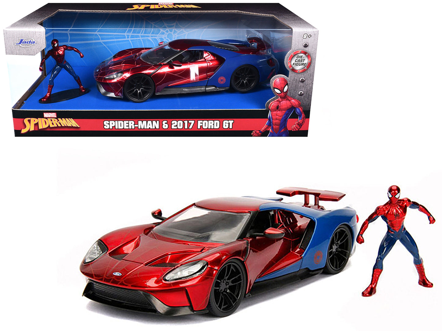 2017 Ford GT with Spider Man Diecast Figurine "Marvel" Series 1/24 Diecast Model Car