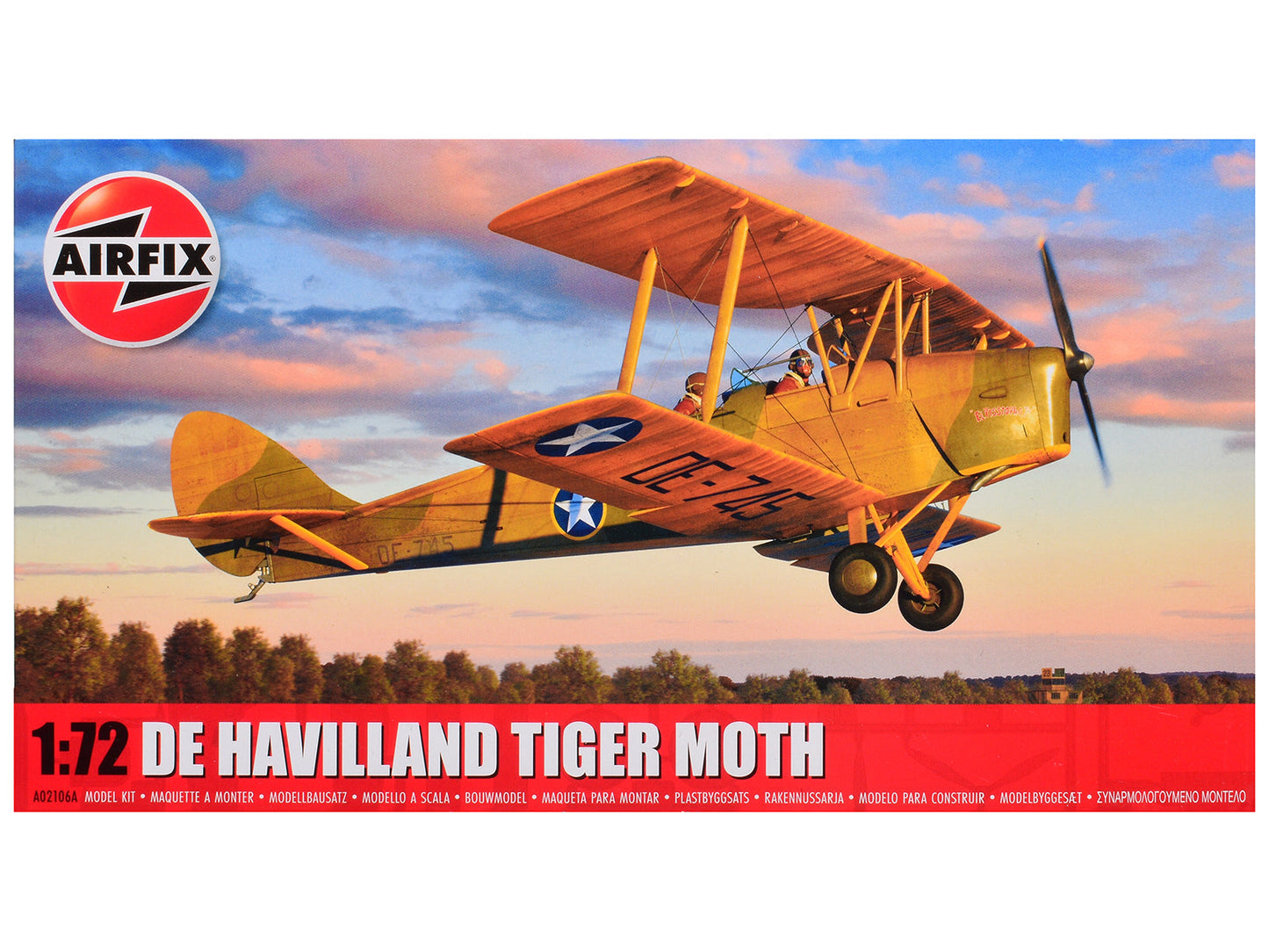 Level 2 Model Kit De Havilland Tiger Moth Aircraft with 2 Scheme Options 1/72 Plastic Model Kit