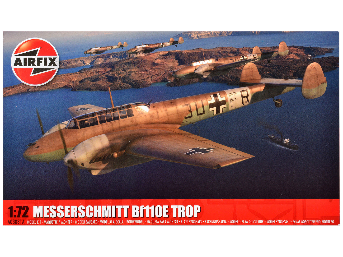 Level 2 Model Kit Messerschmitt Bf110E/E-2 TROP Fighter Aircraft with 2 Scheme Options 1/72 Plastic Model Kit