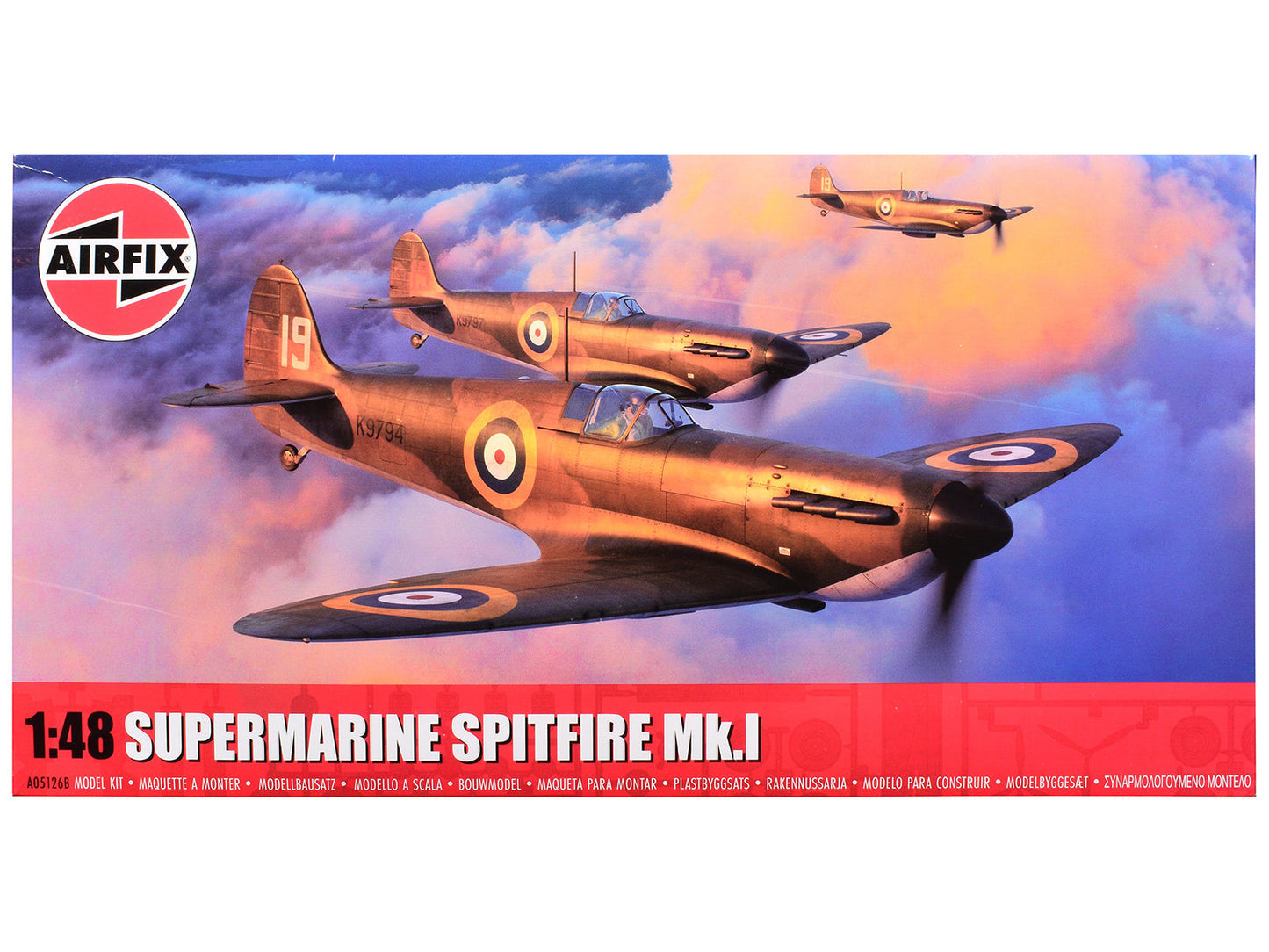 Level 2 Model Kit Supermarine Spitfire Mk.I Fighter Aircraft with 3 Scheme Options 1/48 Plastic Model Kit