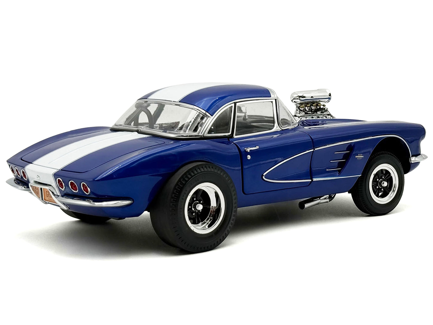 1961 Chevrolet Corvette Grand Sport Gasser Admiral Blue Metallic with White Stripe Limited Edition to 204 pieces Worldwide 1/18 Diecast Model Car