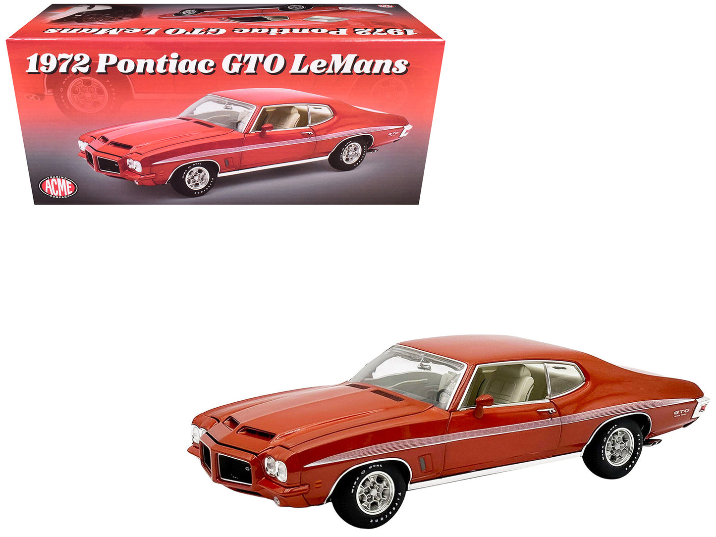 1972 Pontiac GTO LeMans Sundance Orange Metallic with GTO Stripes Limited Edition to 342 pieces Worldwide 1/18 Diecast Model Car