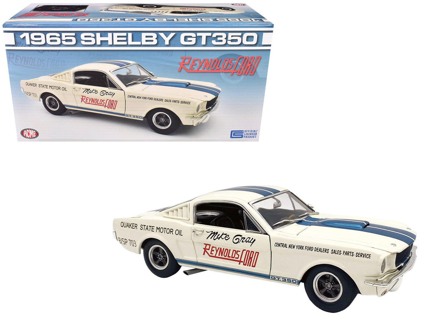 1965 Shelby GT350 "Reynolds Ford" White with Blue Stripes Limited Edition to 204 pieces Worldwide 1/18 Diecast Model Car