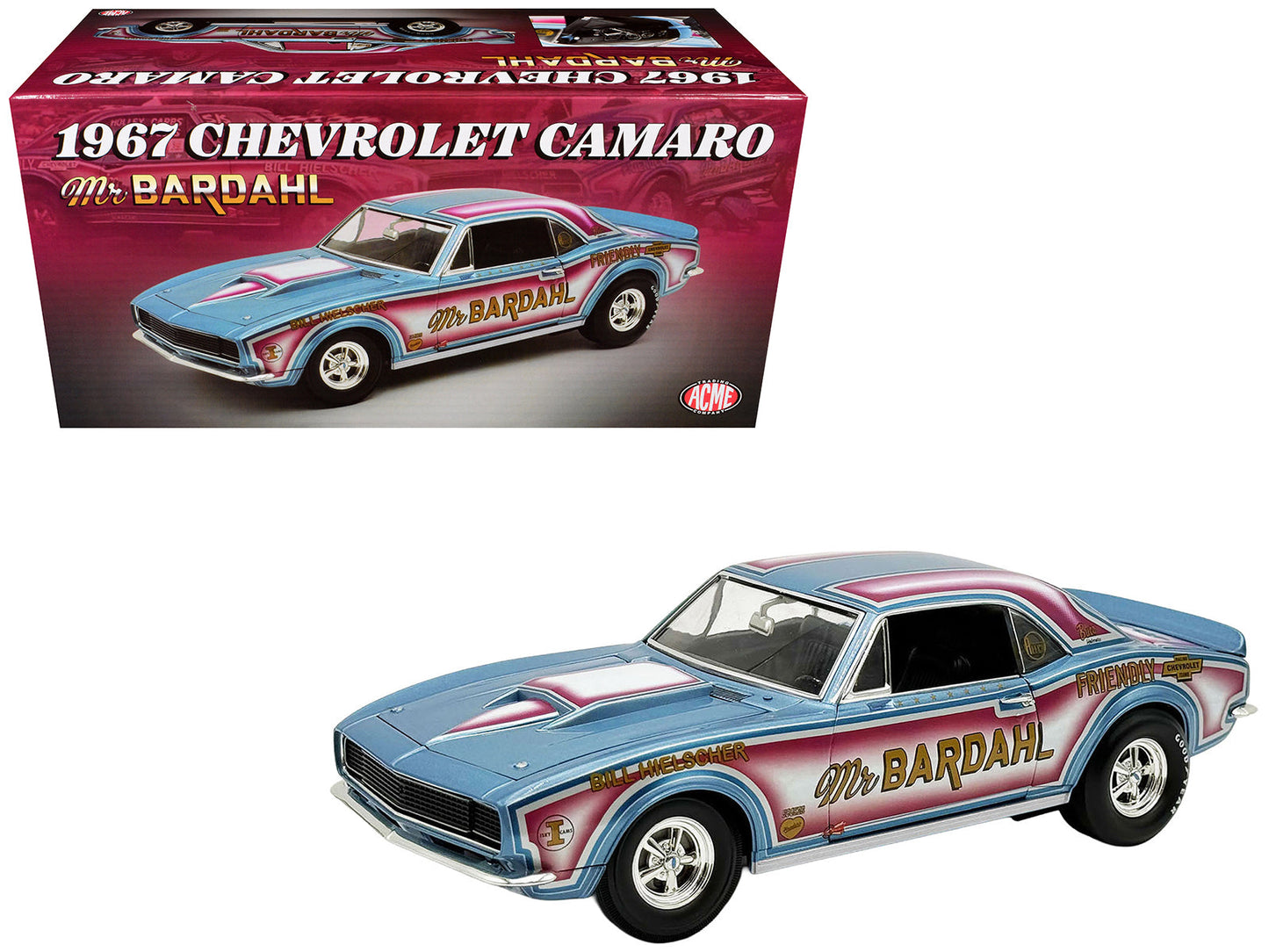1967 Chevrolet Camaro "Mr. Bardahl Drag Car" Blue Metallic with Red and White Graphics Limited Edition to 312 pieces Worldwide 1/18 Diecast Model Car