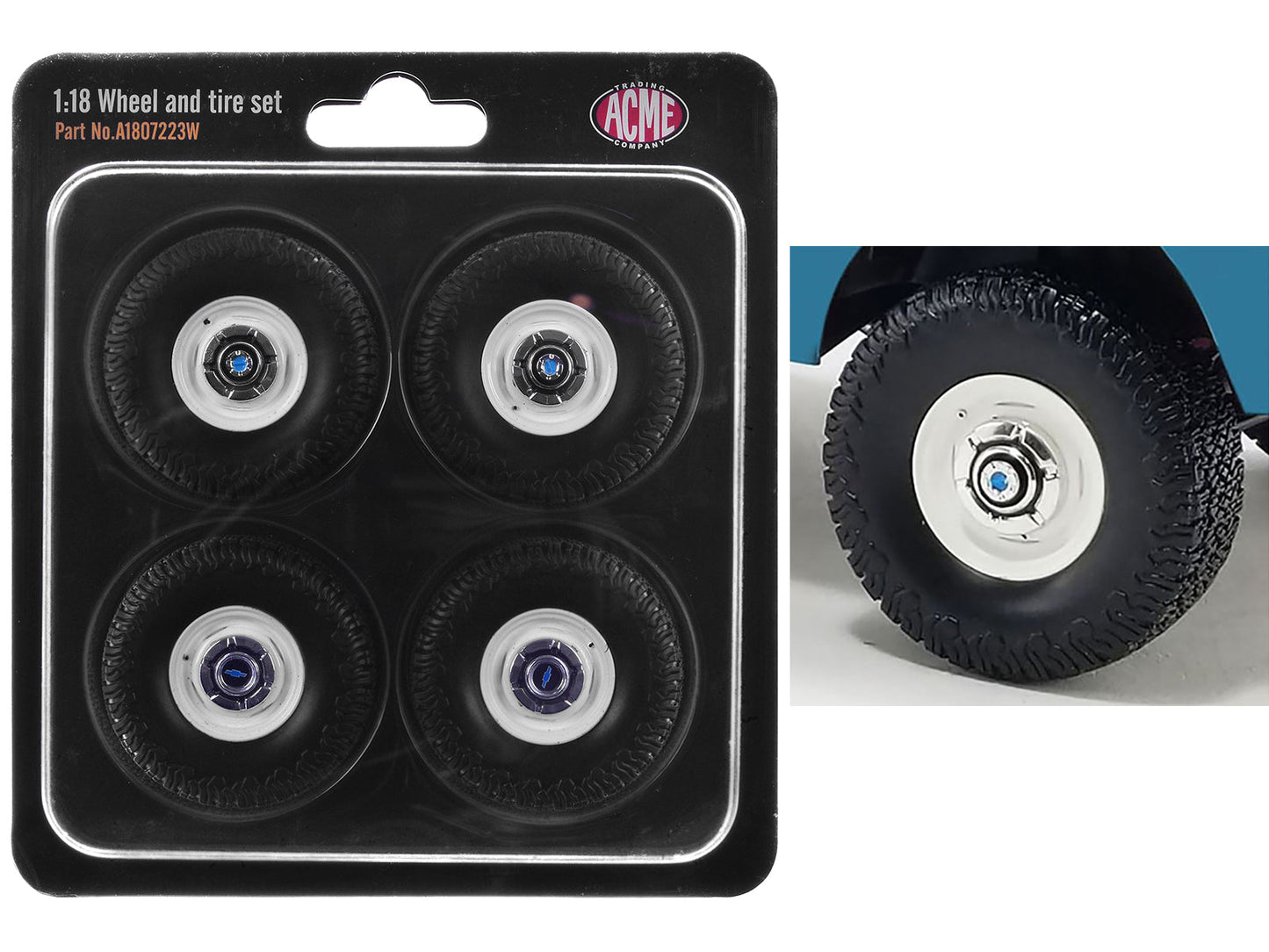 "35 Inch Offroad" Wheel and Tire Set of 4 pieces from 1967 Chevrolet K-10 Pickup Truck for 1/18 Scale Models