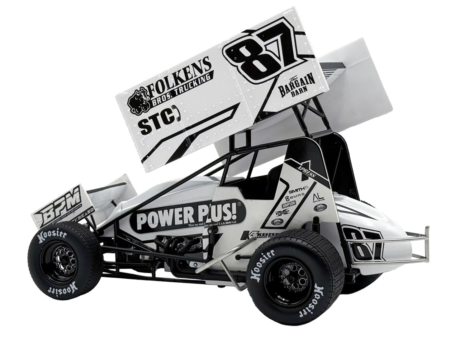 Winged Sprint Car #87 Aaron Reutzel "Power Plus" White (2026) 1/18 Diecast Model Car