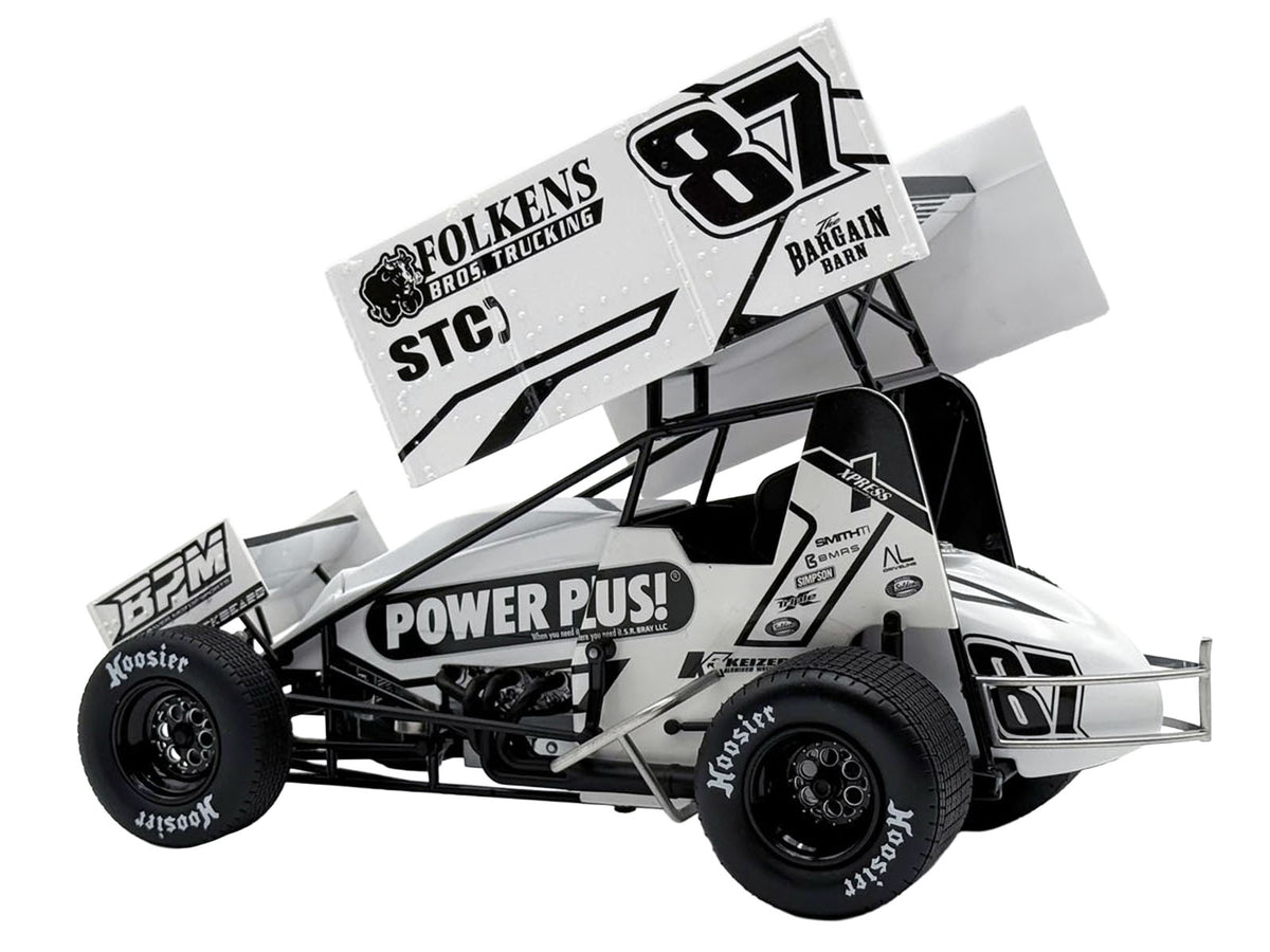 Winged Sprint Car #87 Aaron Reutzel "Power Plus" White (2026) 1/18 Diecast Model Car