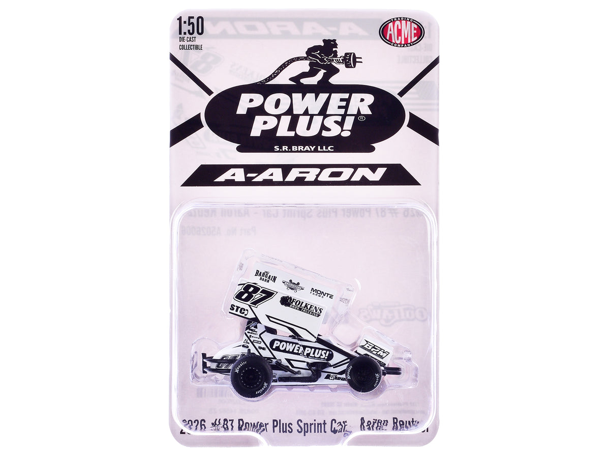 Winged Sprint Car #87 Aaron Reutzel "Power Plus" White (2026) 1/50 Diecast Model Car