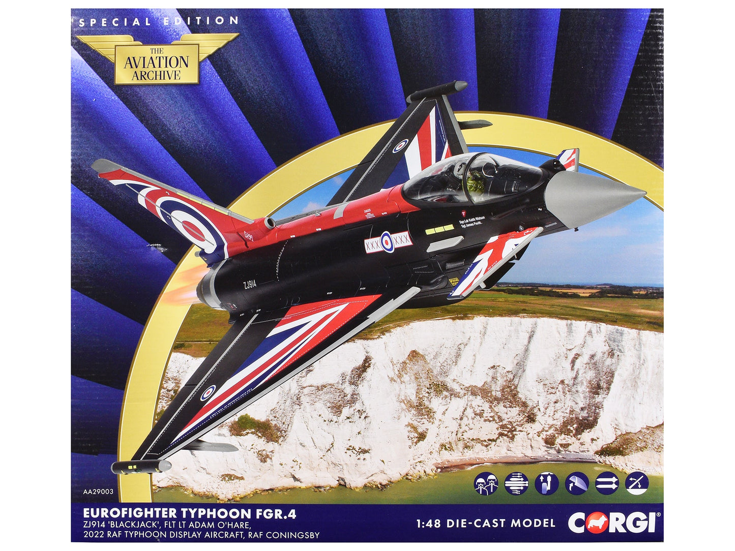 Eurofighter Typhoon FGR4 Aircraft "Blackjack RAF Typhoon Display Aircraft" (2022) British Royal Air Force "The Aviation Archive" Series 1/48 Diecast Model