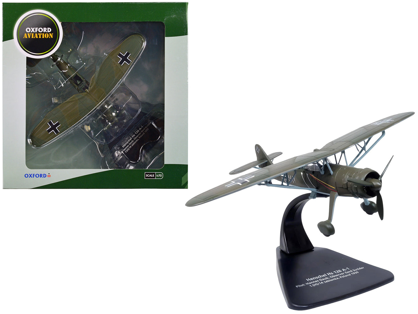 Henschel Hs 126 A-1 Reconnaissance Aircraft "Hannes Gaub Gerd Scroder 1.(H)/14 Invasion of Poland" (1939) German Luftwaffe "Oxford Aviation" Series 1/72 Diecast Model Airplane