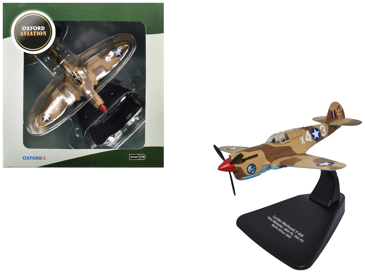 Curtiss Warhawk P-40E Fighter Aircraft "Miss Memphis 85th Fighter Squadron 79th Fighter Group North Africa" (1943) United States Army Air Forces "Oxford Aviation" Series 1/72 Diecast Model Airplane