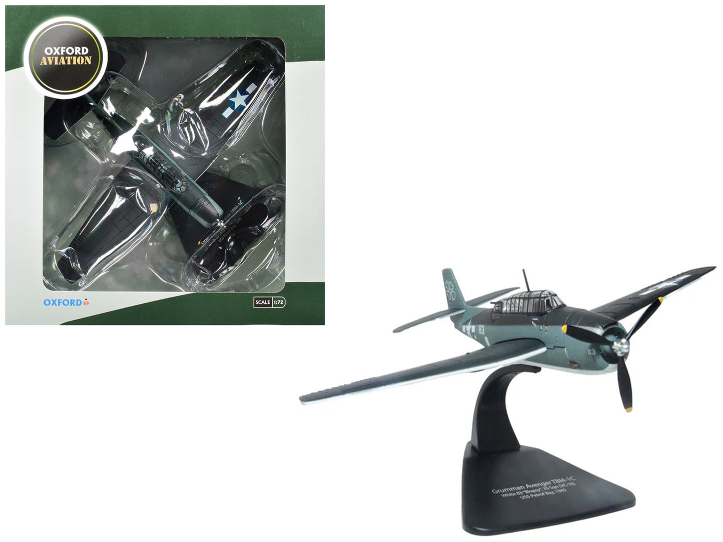 Grumman Avenger TBM-1C Aircraft "White 83 Blopsy VC-76 Petrof Bay" (1945) United States Navy "Oxford Aviation" 1/72 Diecast Model Airplane