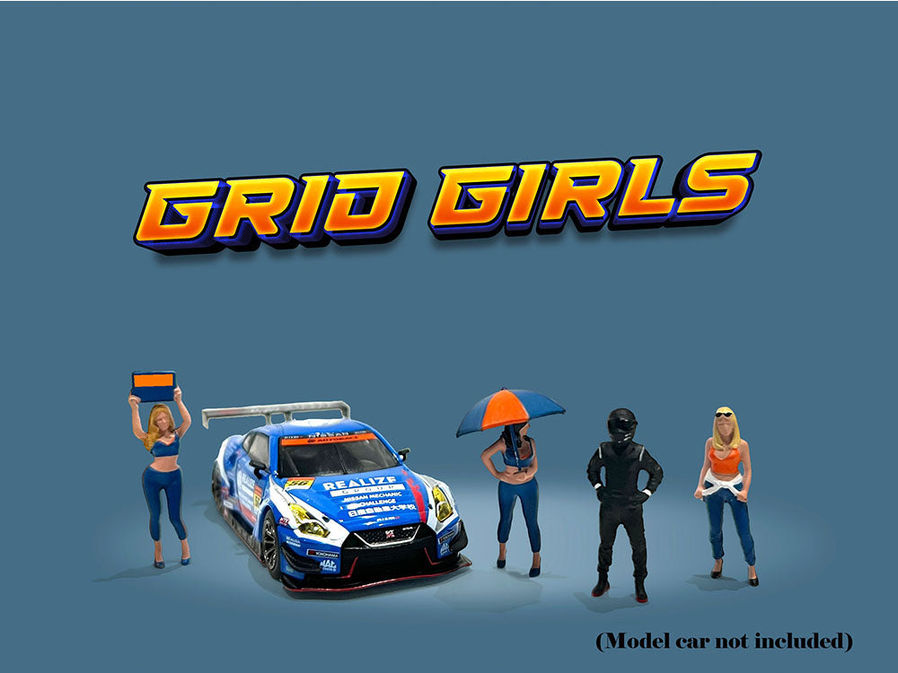 "Grid Girls" 5 piece Diecast Figure Set (4 People Figures 1 Umbrella) Limited Edition to 3600 pieces Worldwide for 1/64 Scale Models