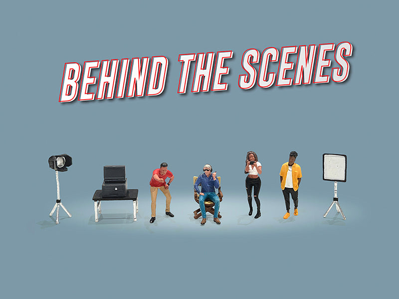 "Behind The Scenes" 7 piece (4 People 3 Accessories) Diecast Figures Set 1/64 Scale Models