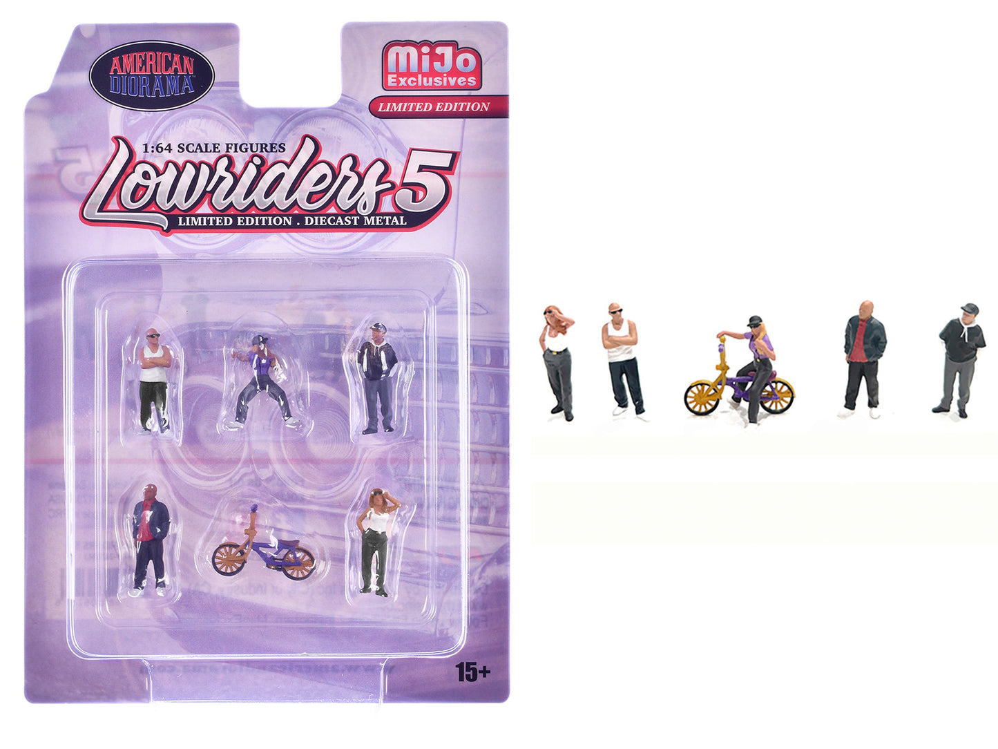 "Lowriders #5" 6 piece (5 People 1 Bicycle) Diecast Figures Set 1/64 Scale Models