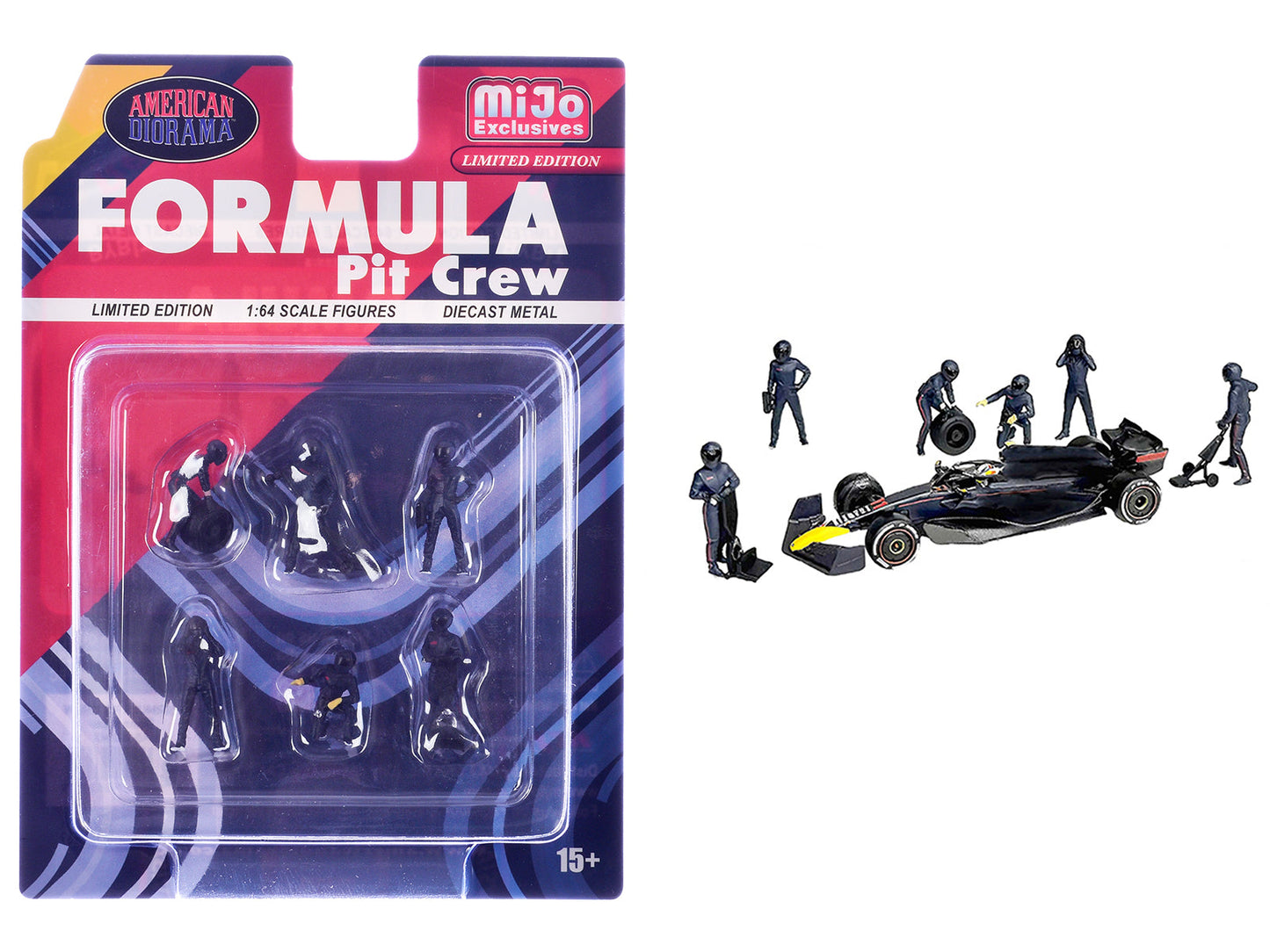 "Formula Pit Crew – Team Blue" 6 piece Diecast Figure Set (6 Figures) Limited Edition for 1/64 Scale Models