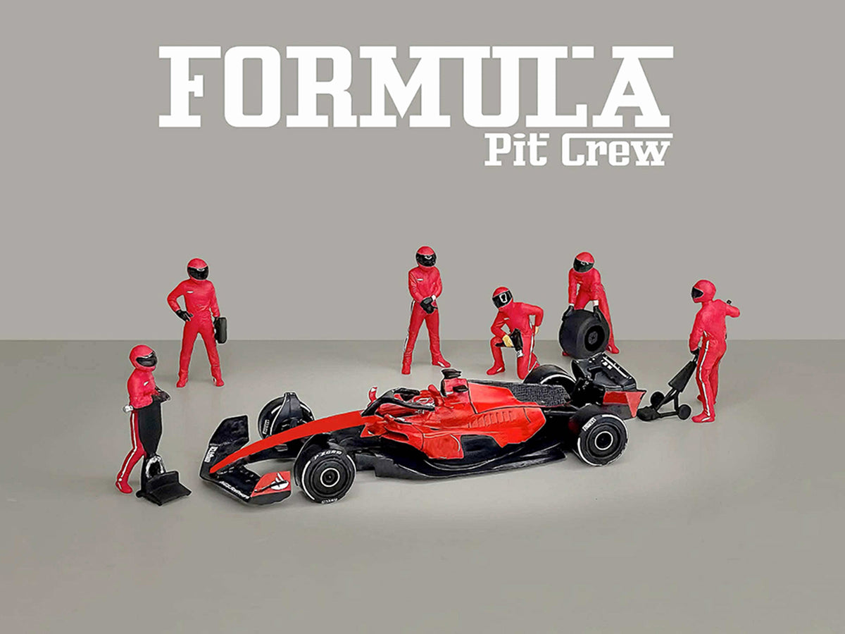 "Formula Pit Crew – Team Red" 6 piece Diecast Figure Set (6 Figures) Limited Edition for 1/64 Scale Models