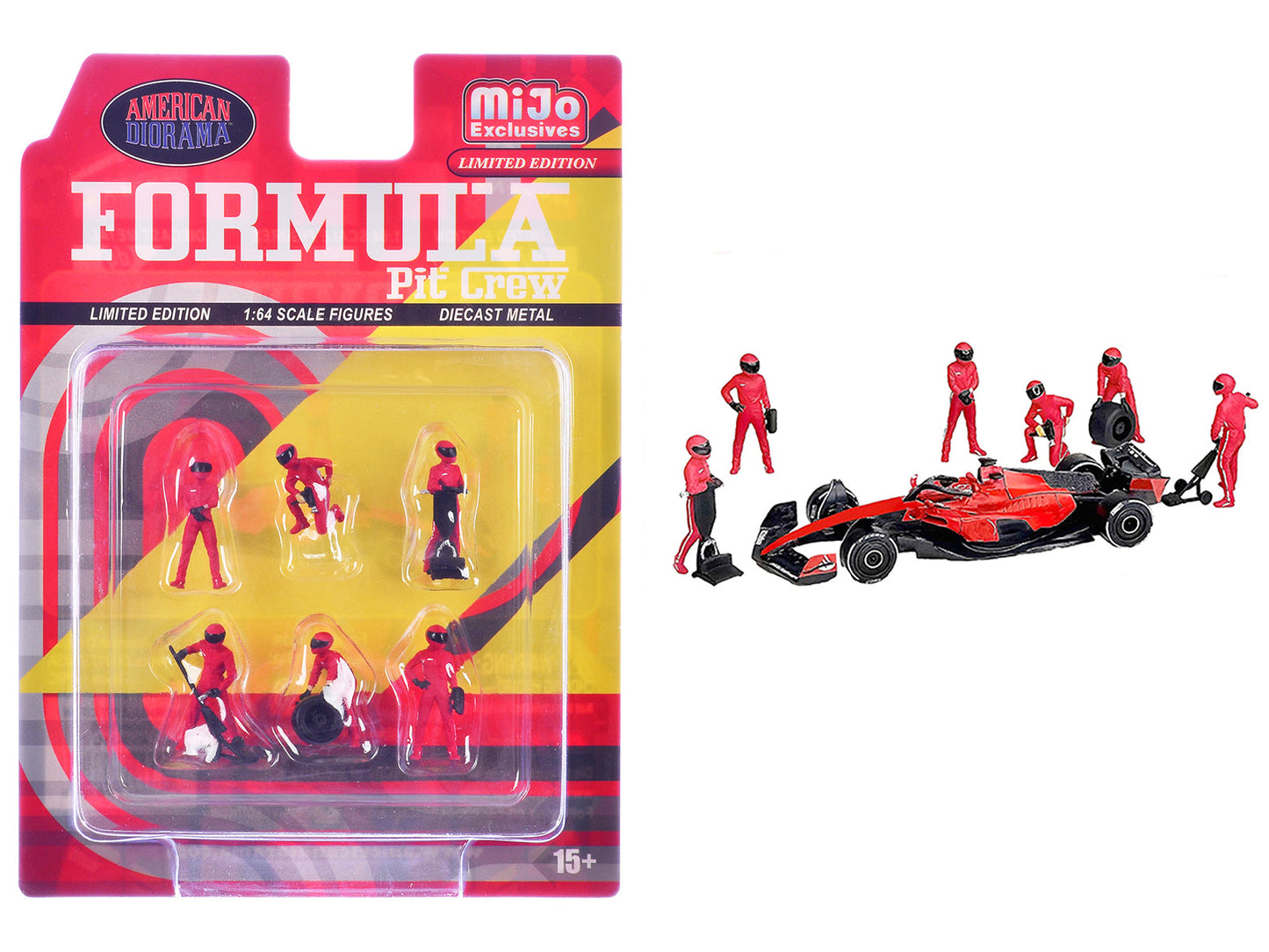 "Formula Pit Crew – Team Red" 6 piece Diecast Figure Set (6 Figures) Limited Edition for 1/64 Scale Models