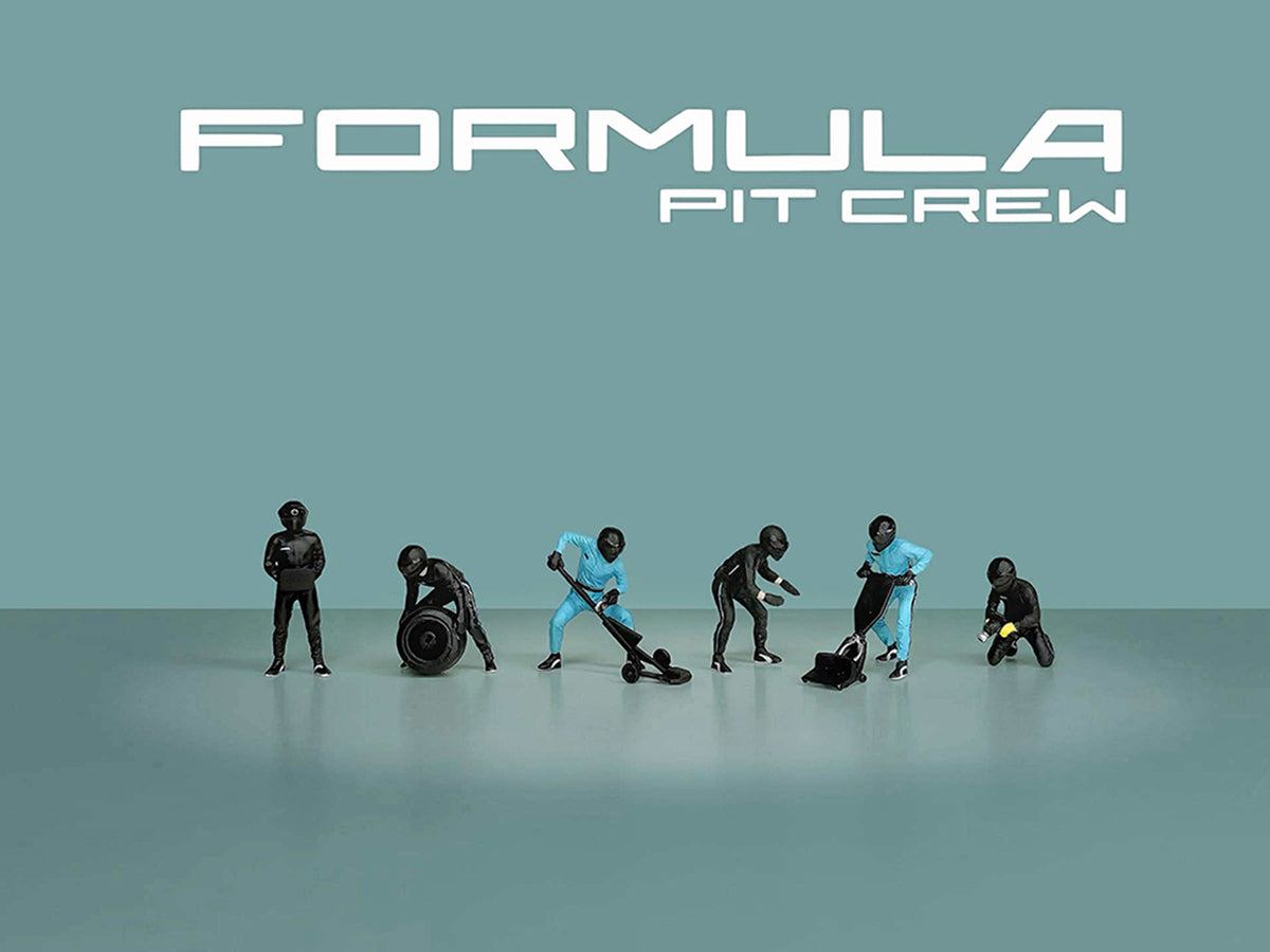 "Formula Pit Crew – Team Black" 6 piece Diecast Figure Set (6 Figures) Limited Edition for 1/64 Scale Models