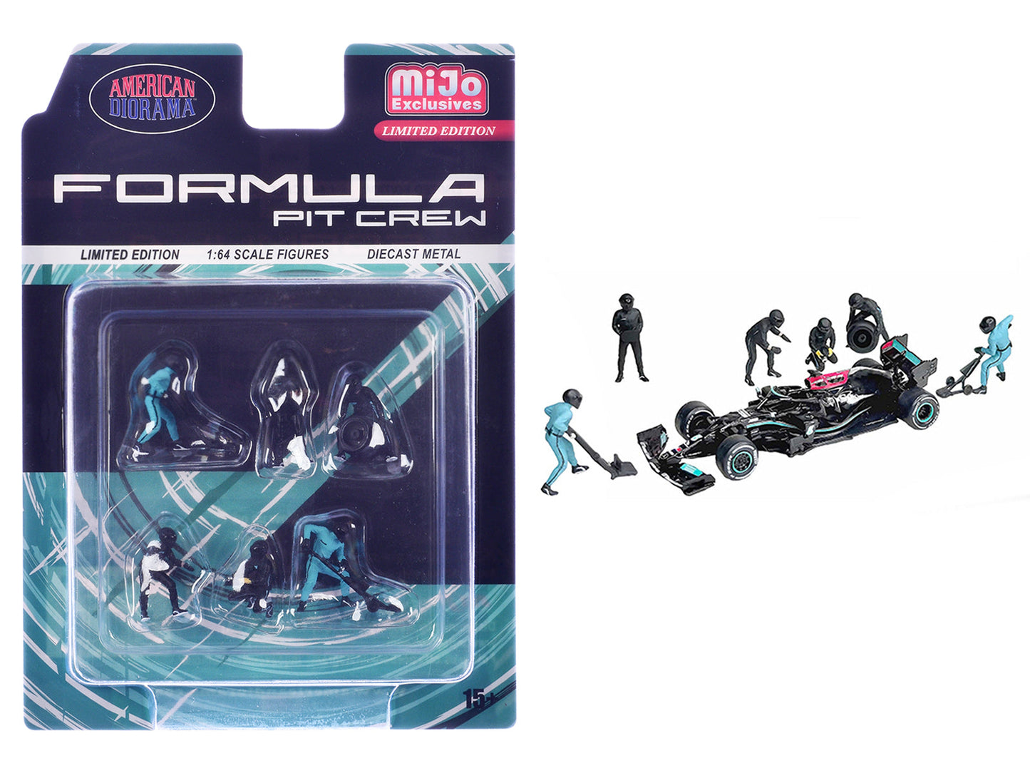 "Formula Pit Crew – Team Black" 6 piece Diecast Figure Set (6 Figures) Limited Edition for 1/64 Scale Models