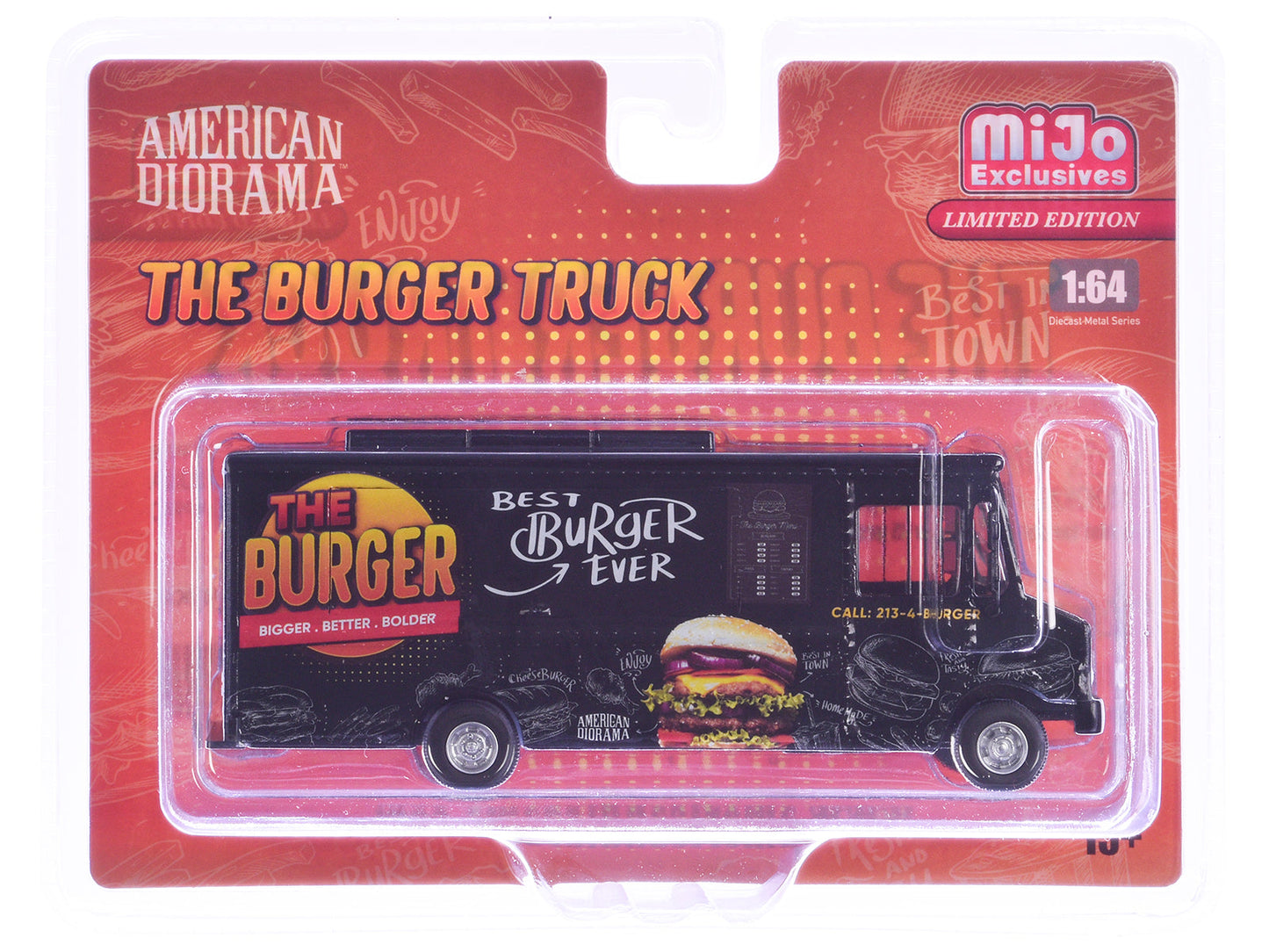 Food Truck "The Burger Truck" Black with Graphics 1/64 Diecast Model