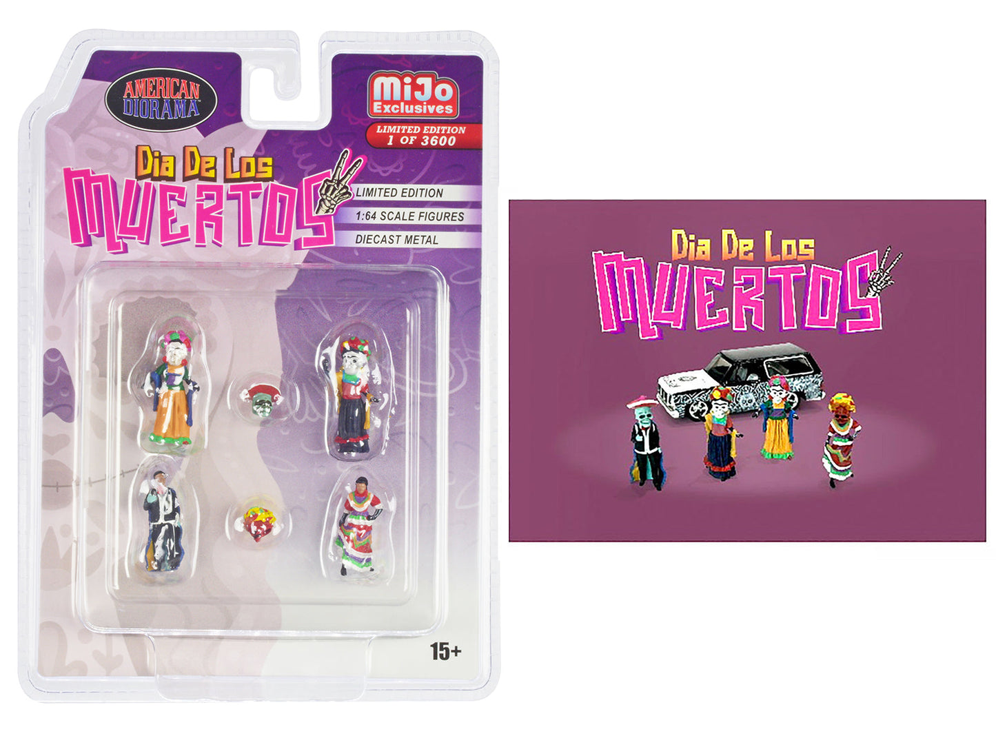 "Dia de los Muertos 2" 6 piece Diecast Set (4 Figures 2 Masks) Limited Edition to 3600 pieces Worldwide for 1/64 Scale Models