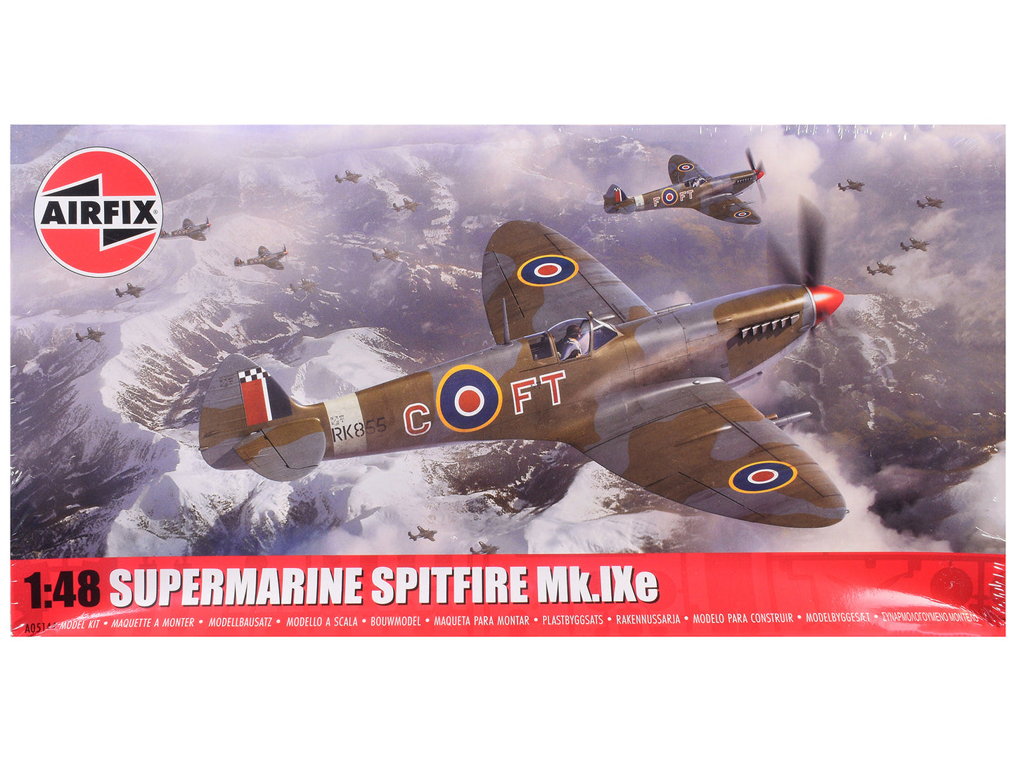 Level 2 Model Kit Supermarine Spitfire Mk.IXe Fighter Aircraft with 3 Scheme Options 1/48 Plastic Model Kit