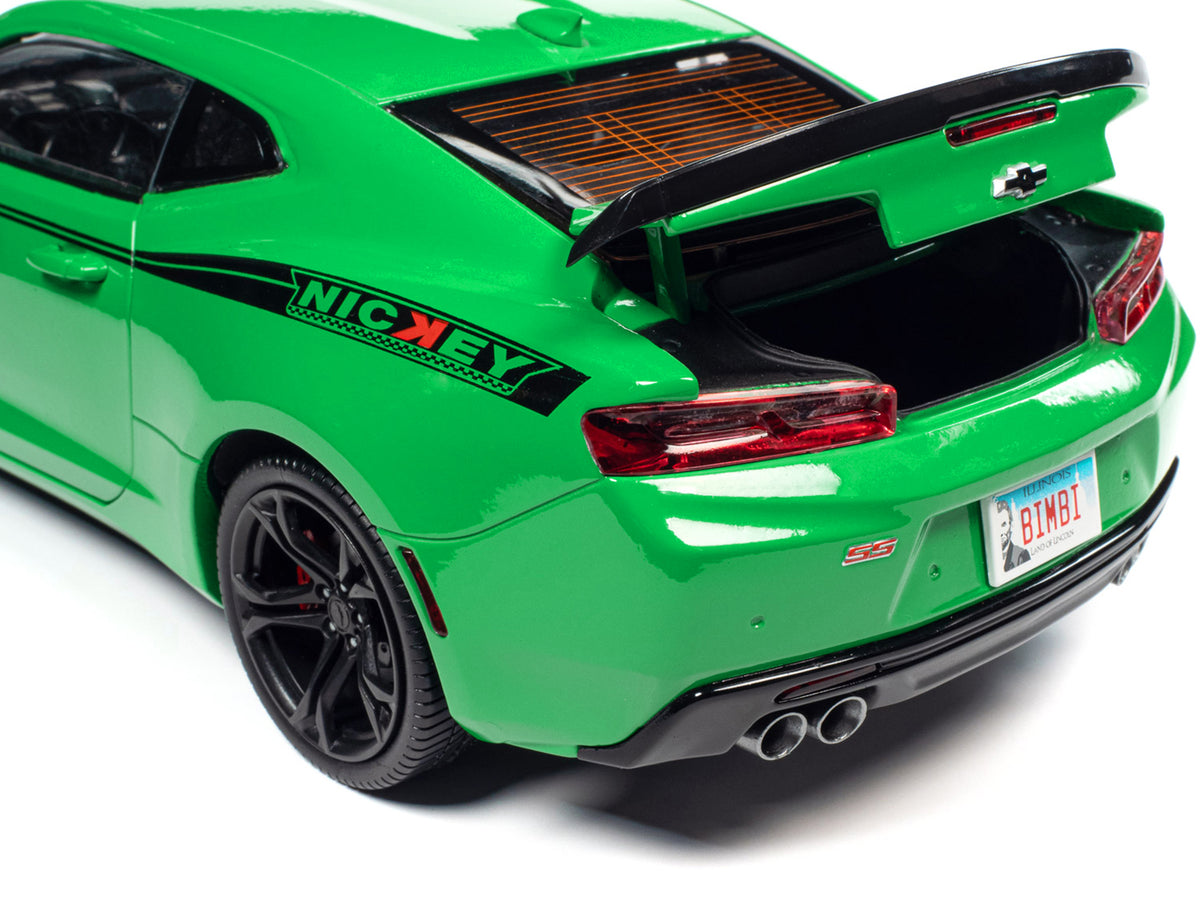2017 Chevrolet Nickey Camaro SS 1LE Krypton Green with Matt Black Hood and Black Stripes 1/18 Diecast Model Car