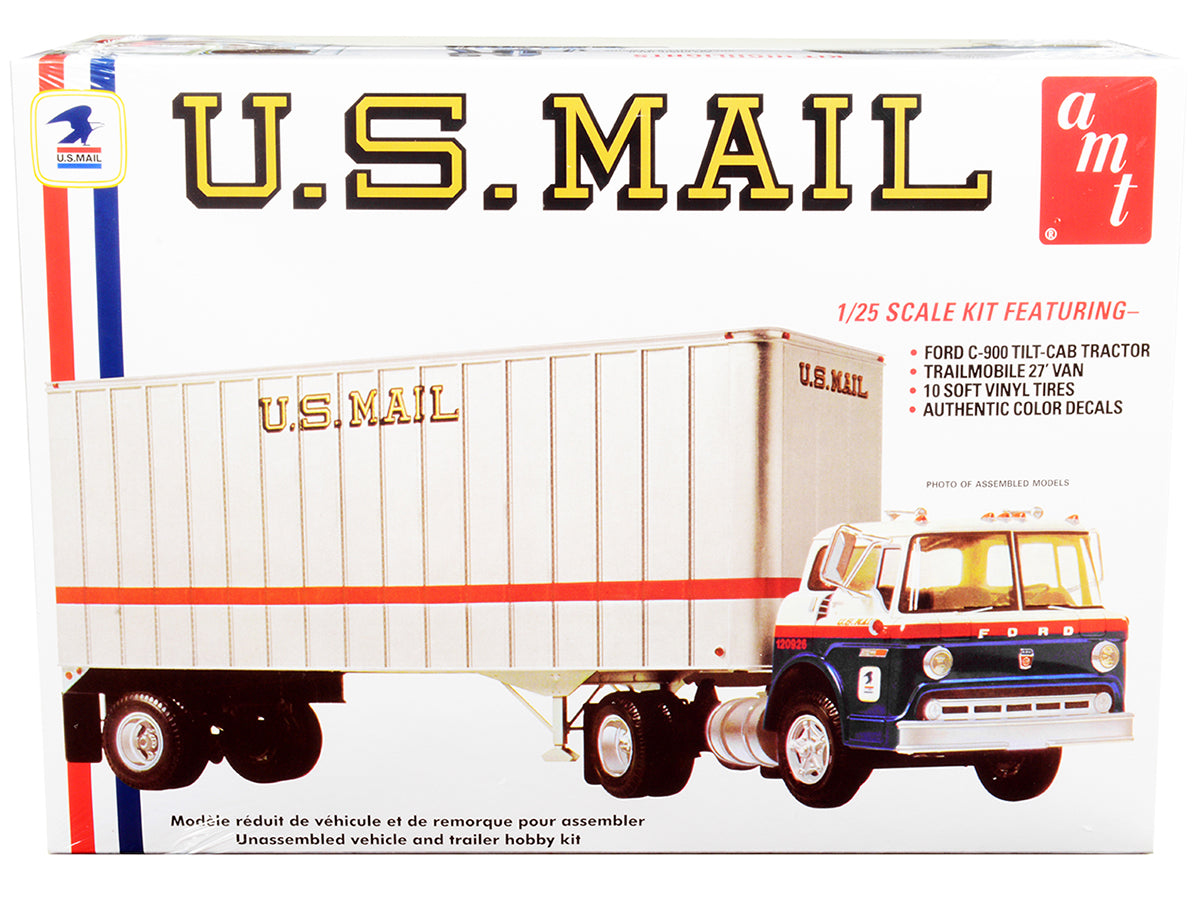 Skill 3 Model Kit Ford C900 Truck Tractor with Trailer "U.S. Mail" 1/25 Scale Model