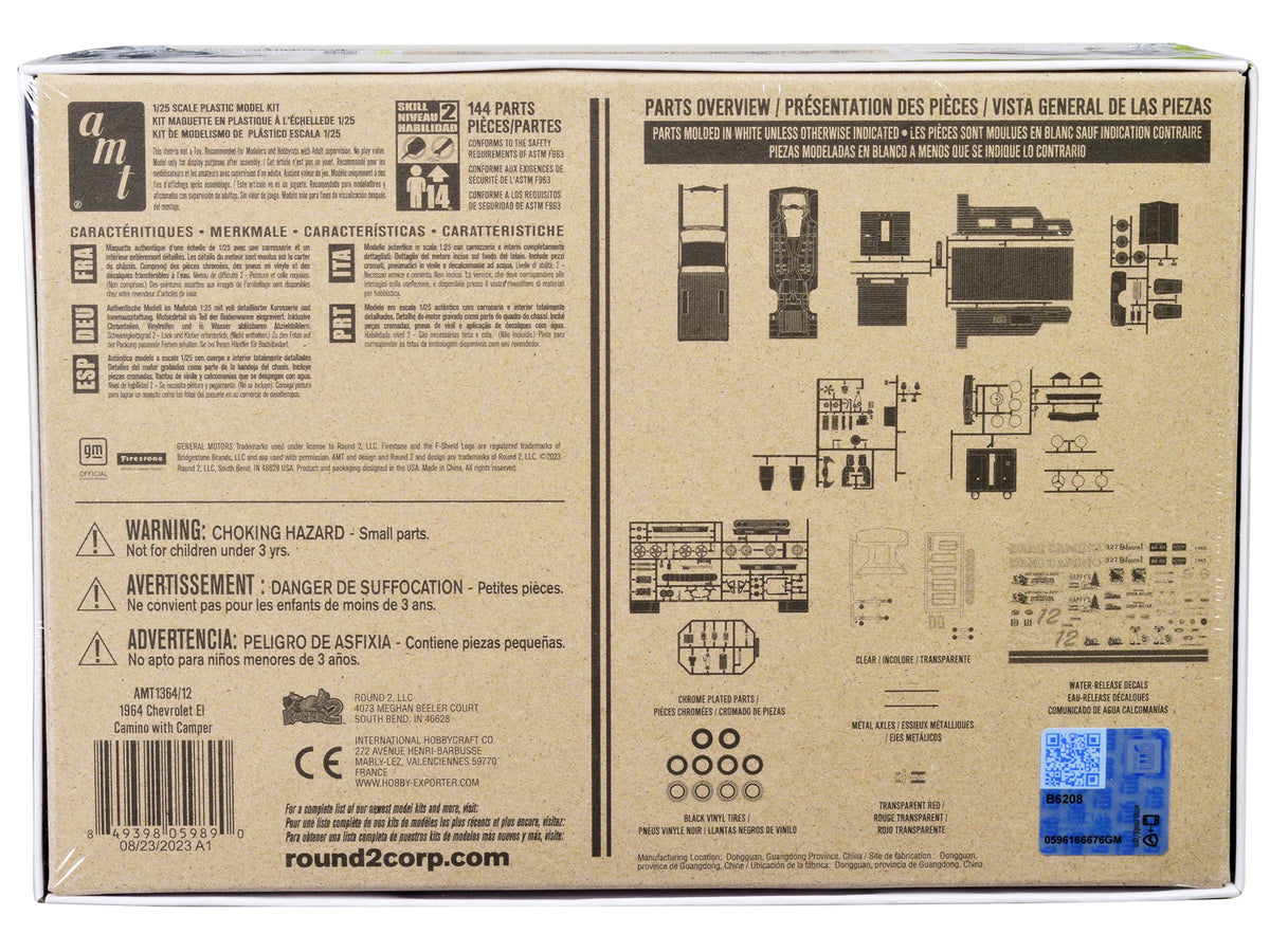 Skill 2 Model Kit 1965 Chevrolet El Camino with Camper 3-in-1 Kit 1/25 Scale Model