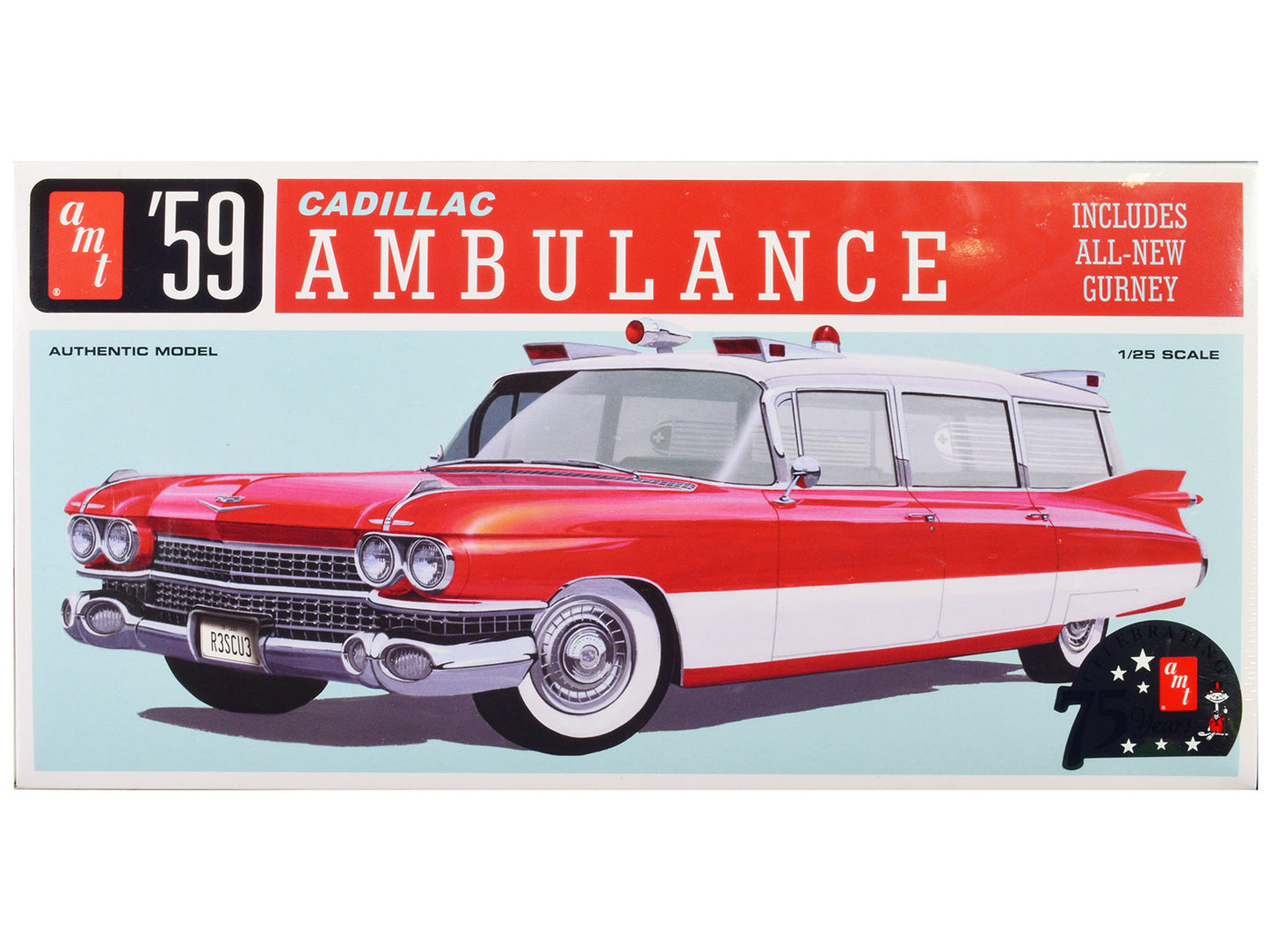 Skill 2 Model Kit 1959 Cadillac Ambulance with Gurney Accessory 1/25 Scale Model