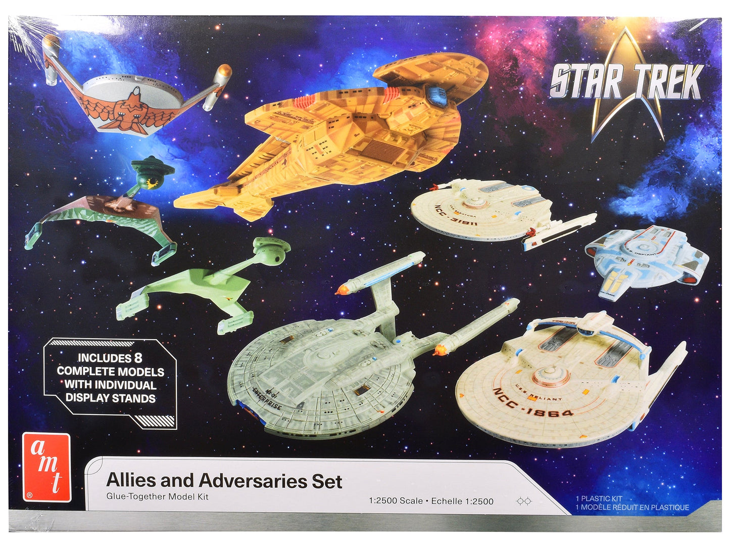 Skill 2 Model Kit Allies and Adversaries Space Ship Set "Star Trek" Franchise 1/2500 Scale Model