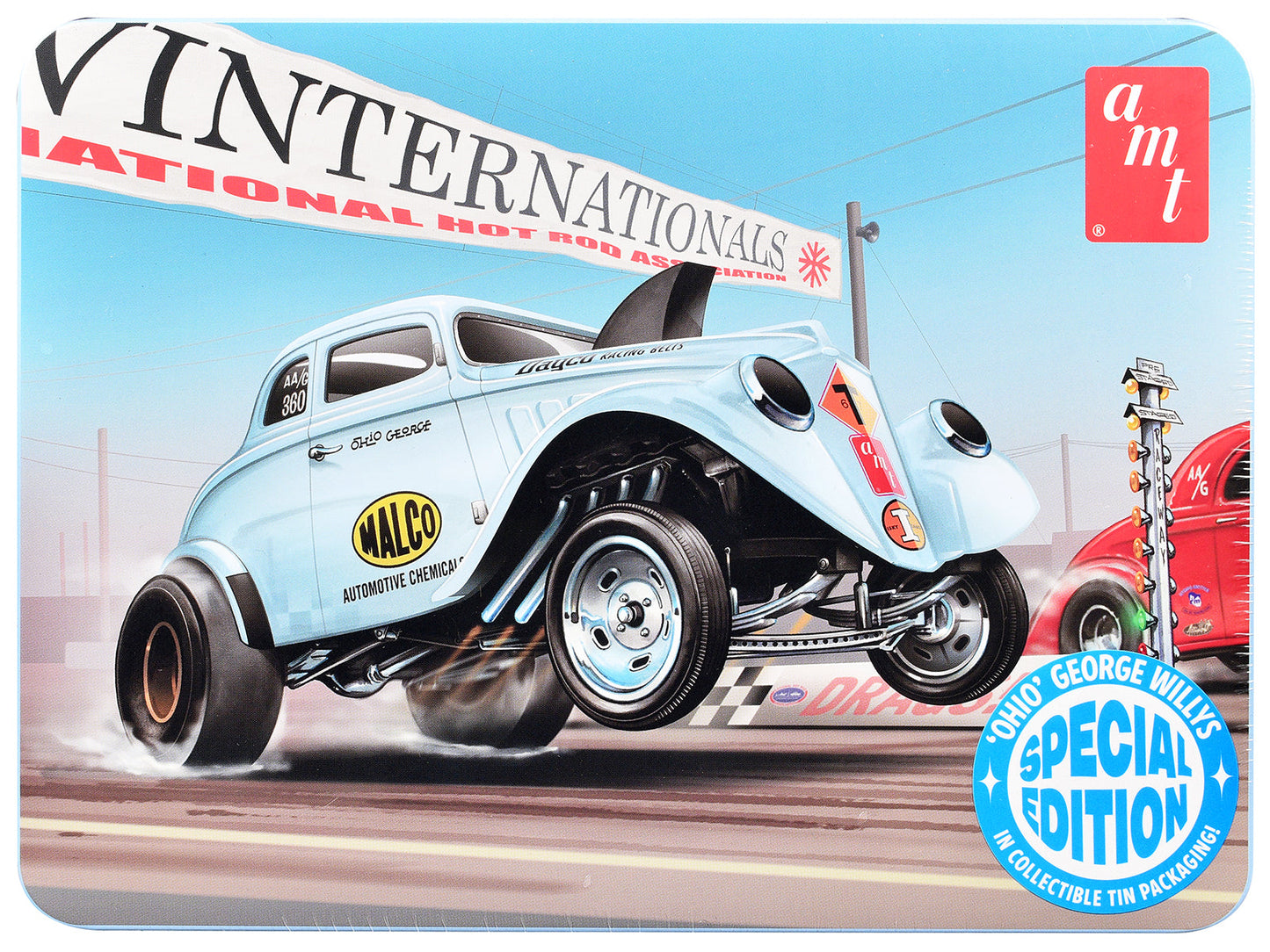 Skill 2 Model Kit 1933 Willys Gasser "Ohio George" with Collectible Tin Packaging 1/25 Scale Model