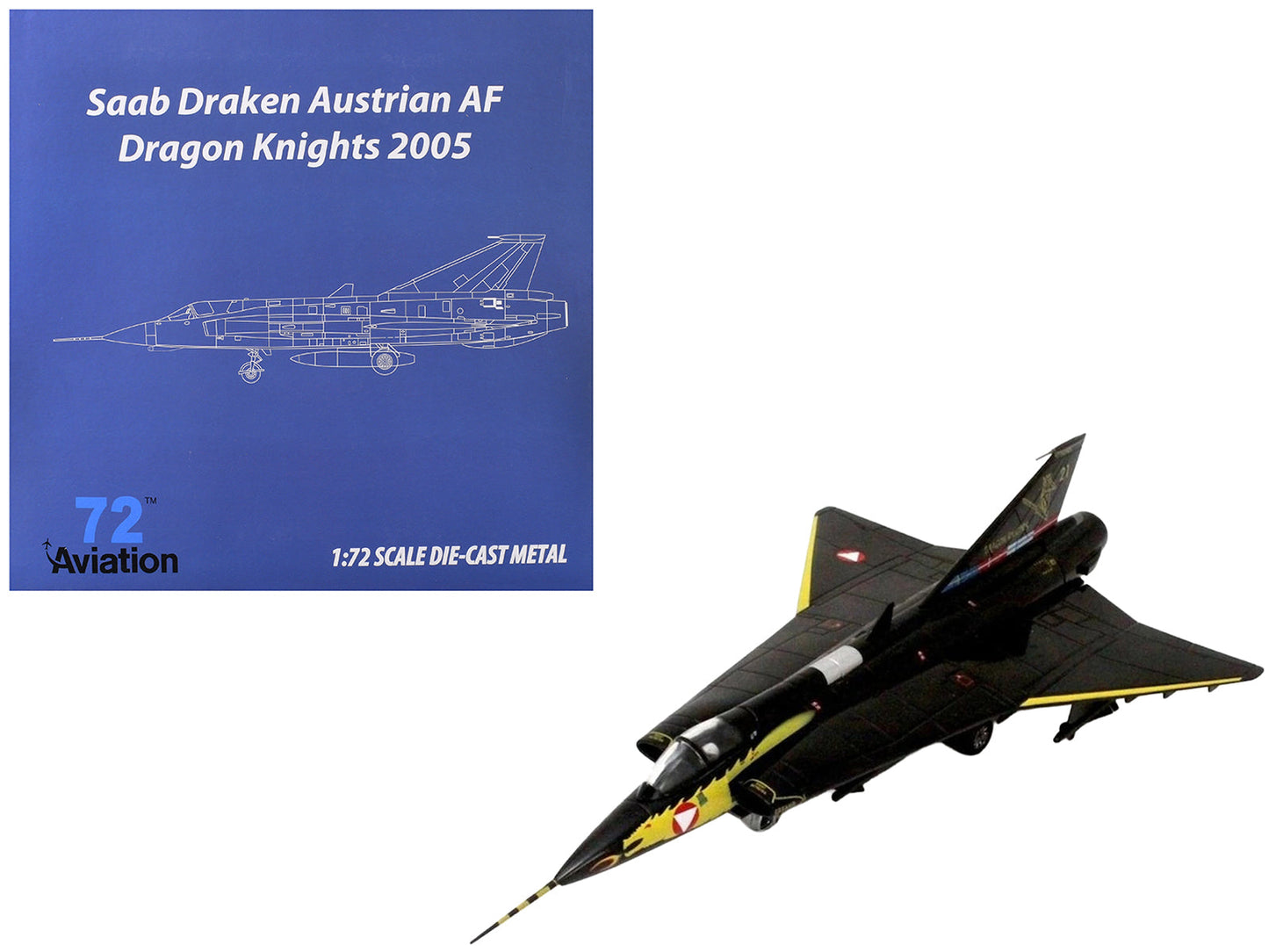 Saab Draken Fighter Aircraft "21 Draken 45th Anniversary Dragon Knights Retirement Livery" (2005) Austrian Air Force 1/72 Diecast Model Airplane