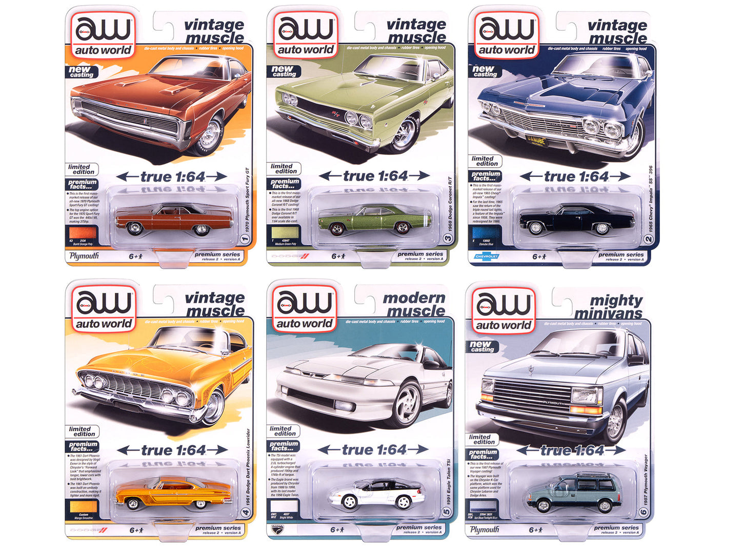 Auto World Premium 2025 Release 2 Set A of 6 pieces 1/64 Diecast Model Cars