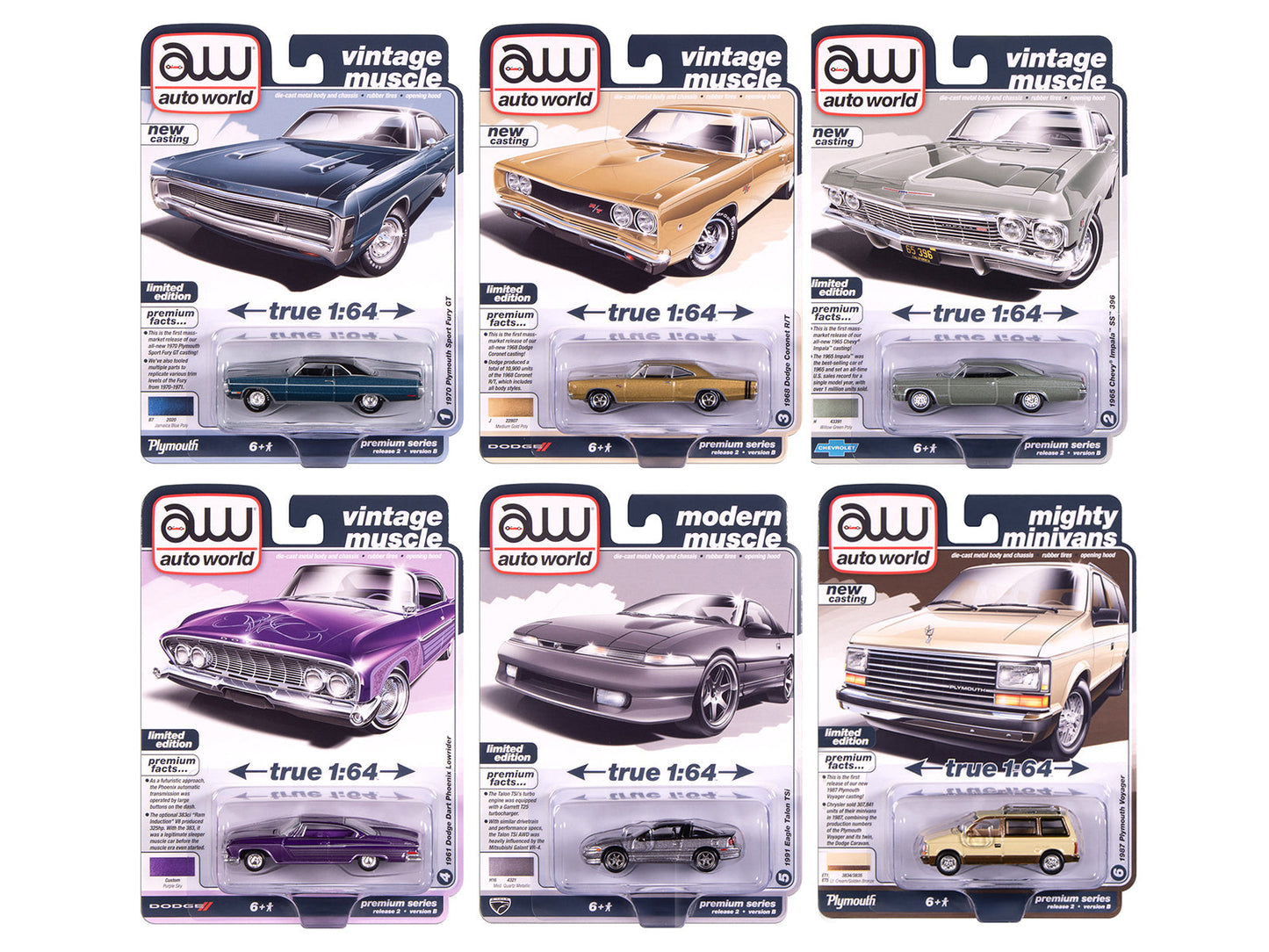 Auto World Premium 2025 Release 2 Set B of 6 pieces 1/64 Diecast Model Cars